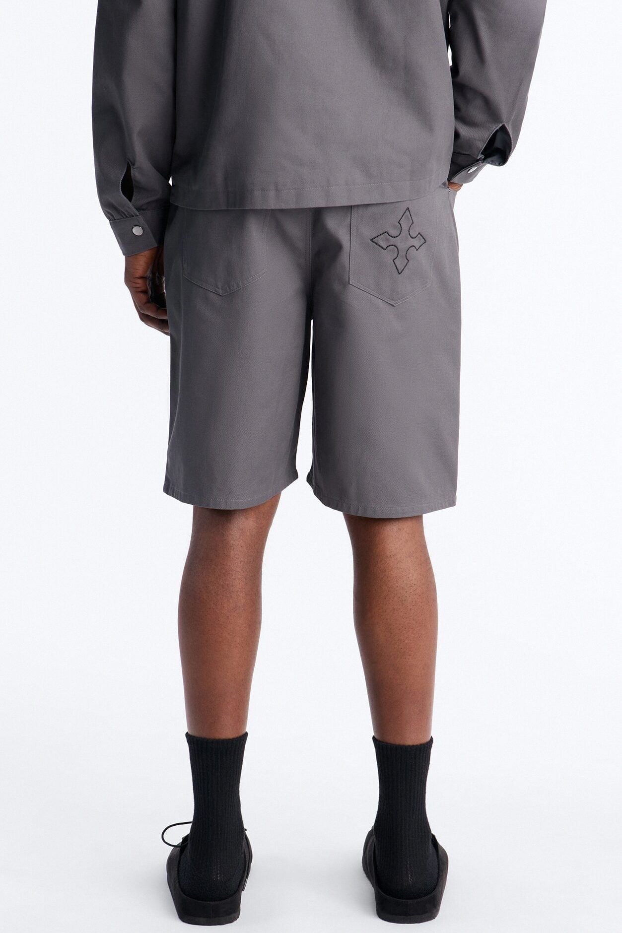 Relaxed Vatican City Stitched Embellished Short - Grey image 6