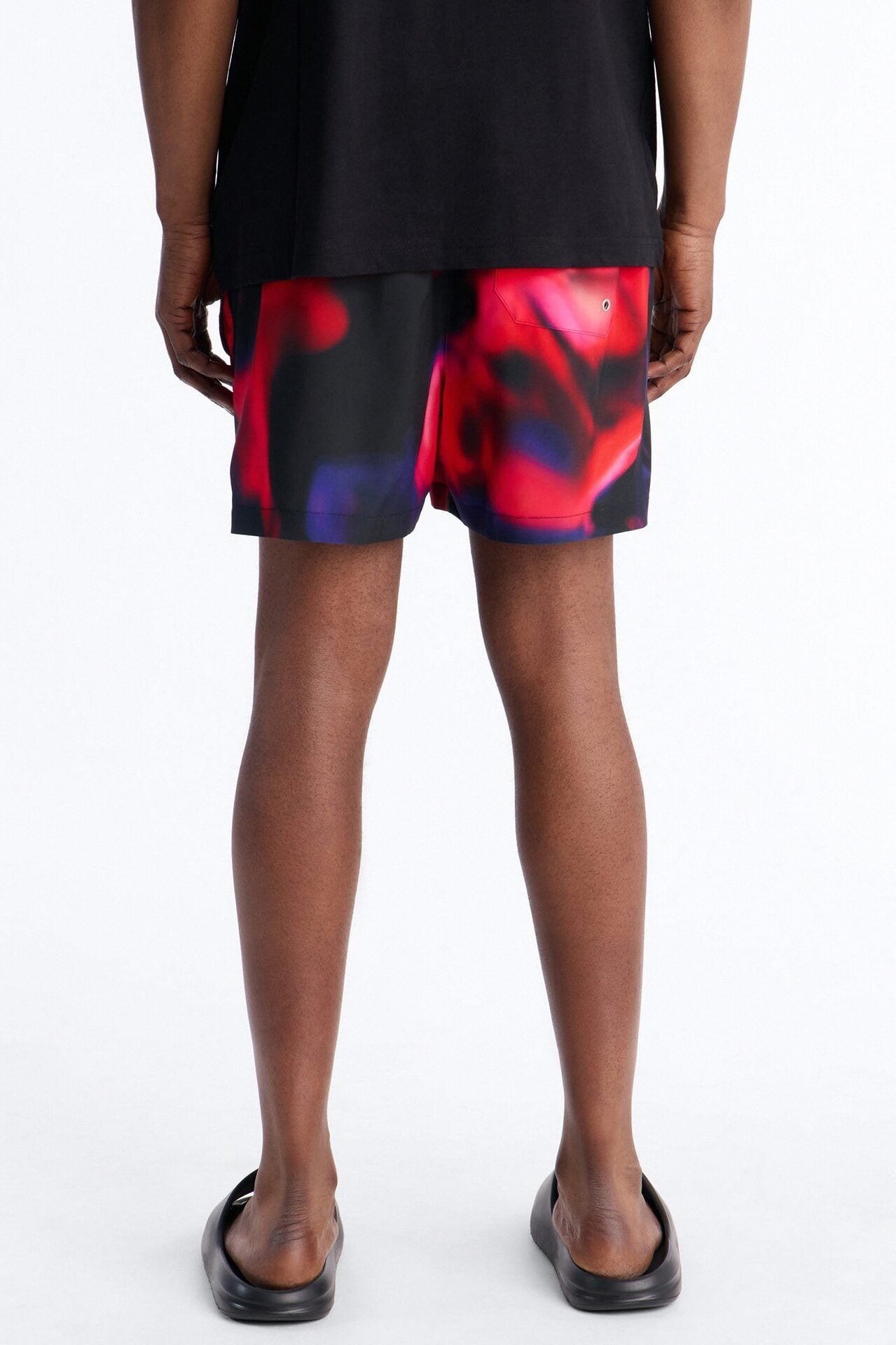 Relaxed Futuristic Abstract Acid Blur Swim Trunk 4″ - Black image 4