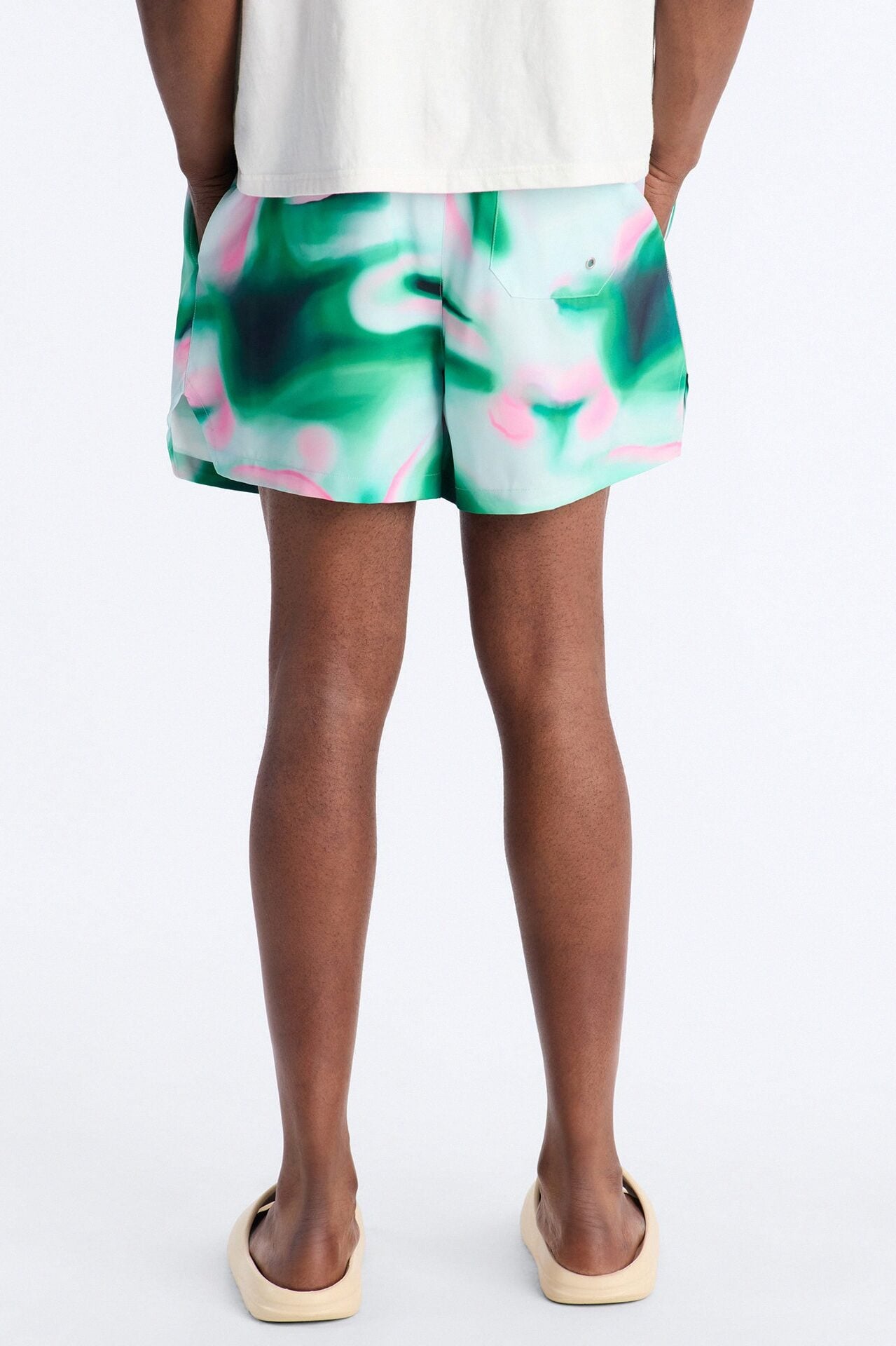 Relaxed Futuristic Abstract Acid Blur Swim Trunk 4″ - Green image 5