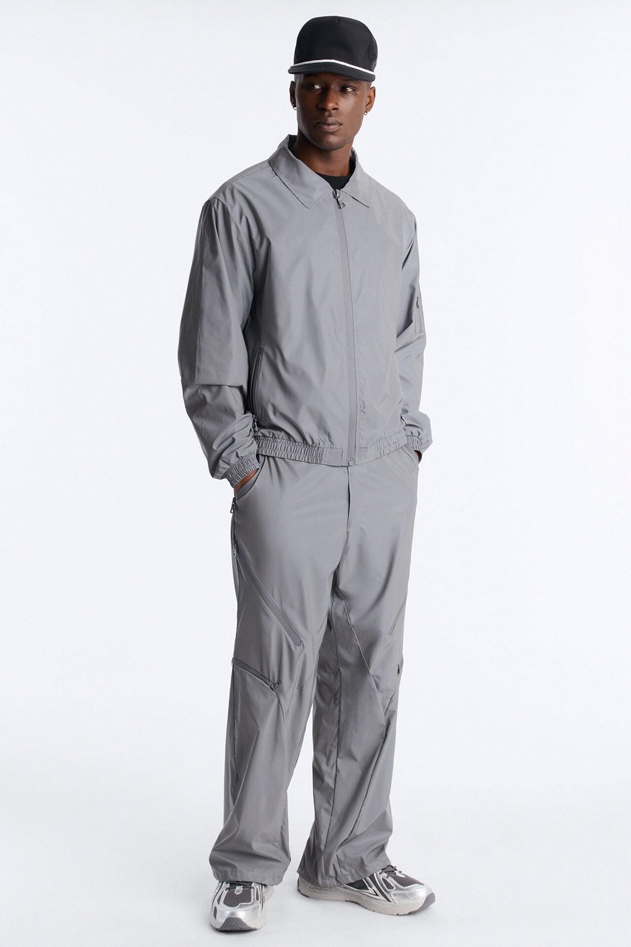 Cropped Relaxed Reflective Zip Bomber Jacket - Silver image 2