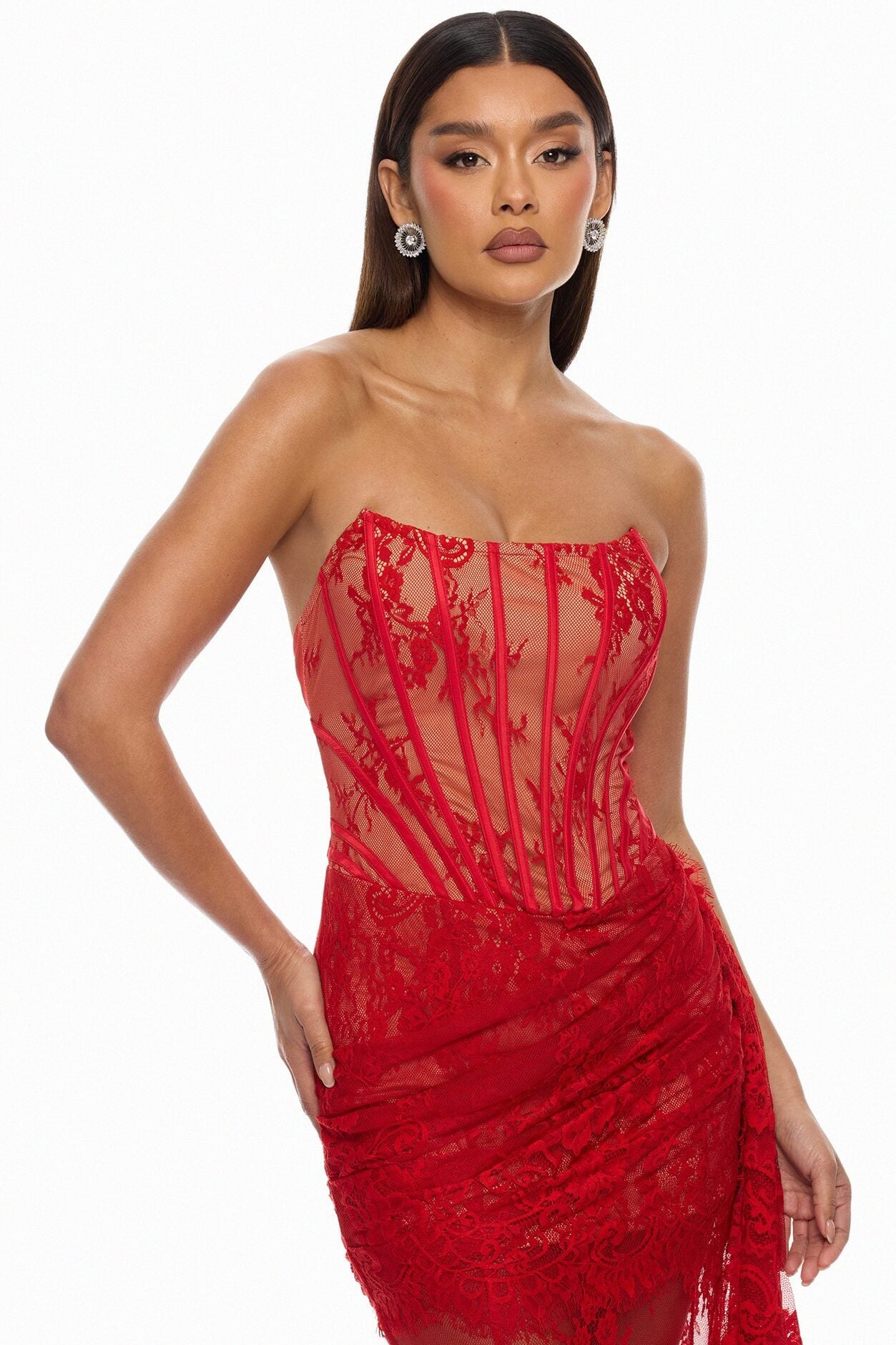 Be Mine Draped Lace Maxi Dress - Red image 2