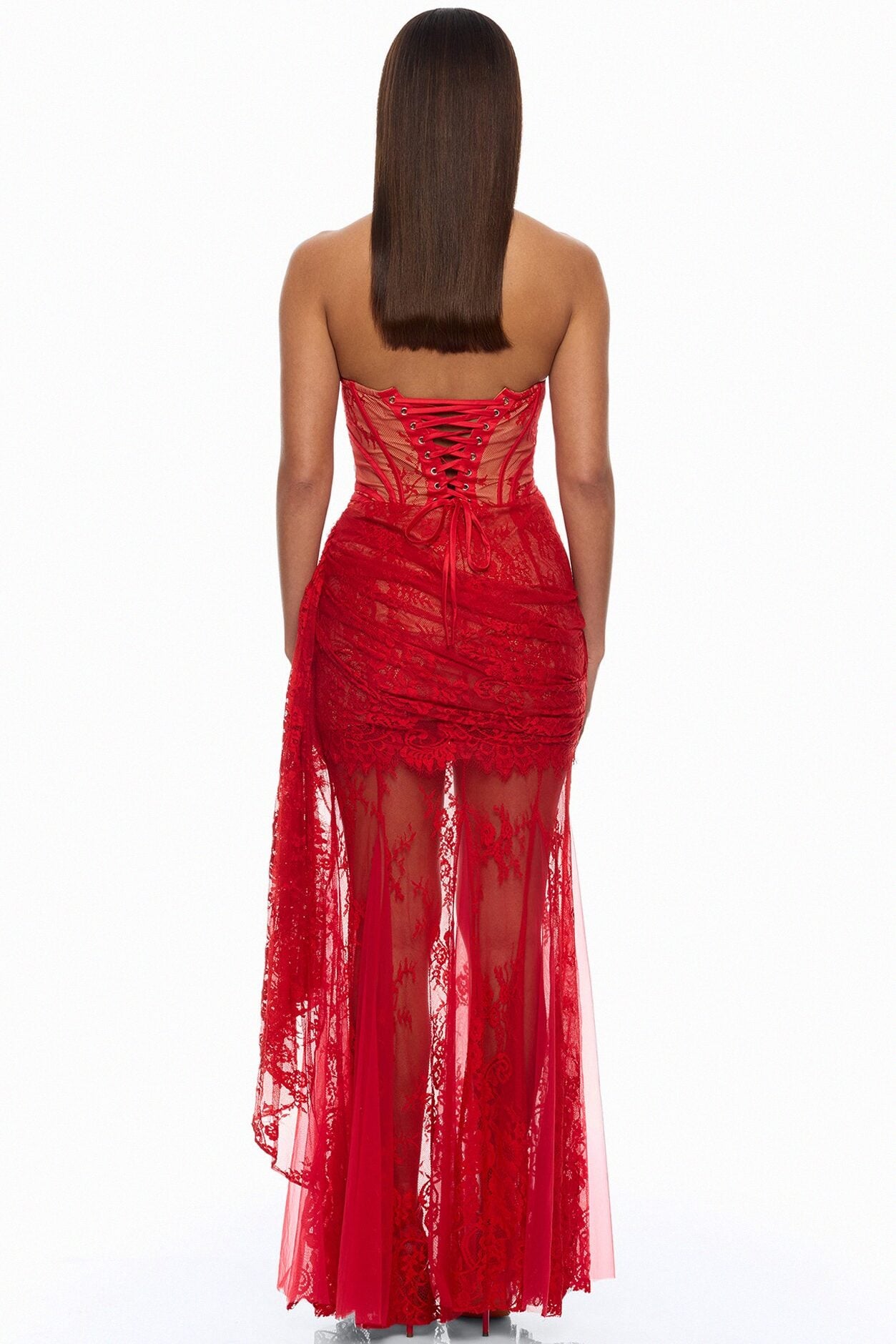 Be Mine Draped Lace Maxi Dress - Red image 3