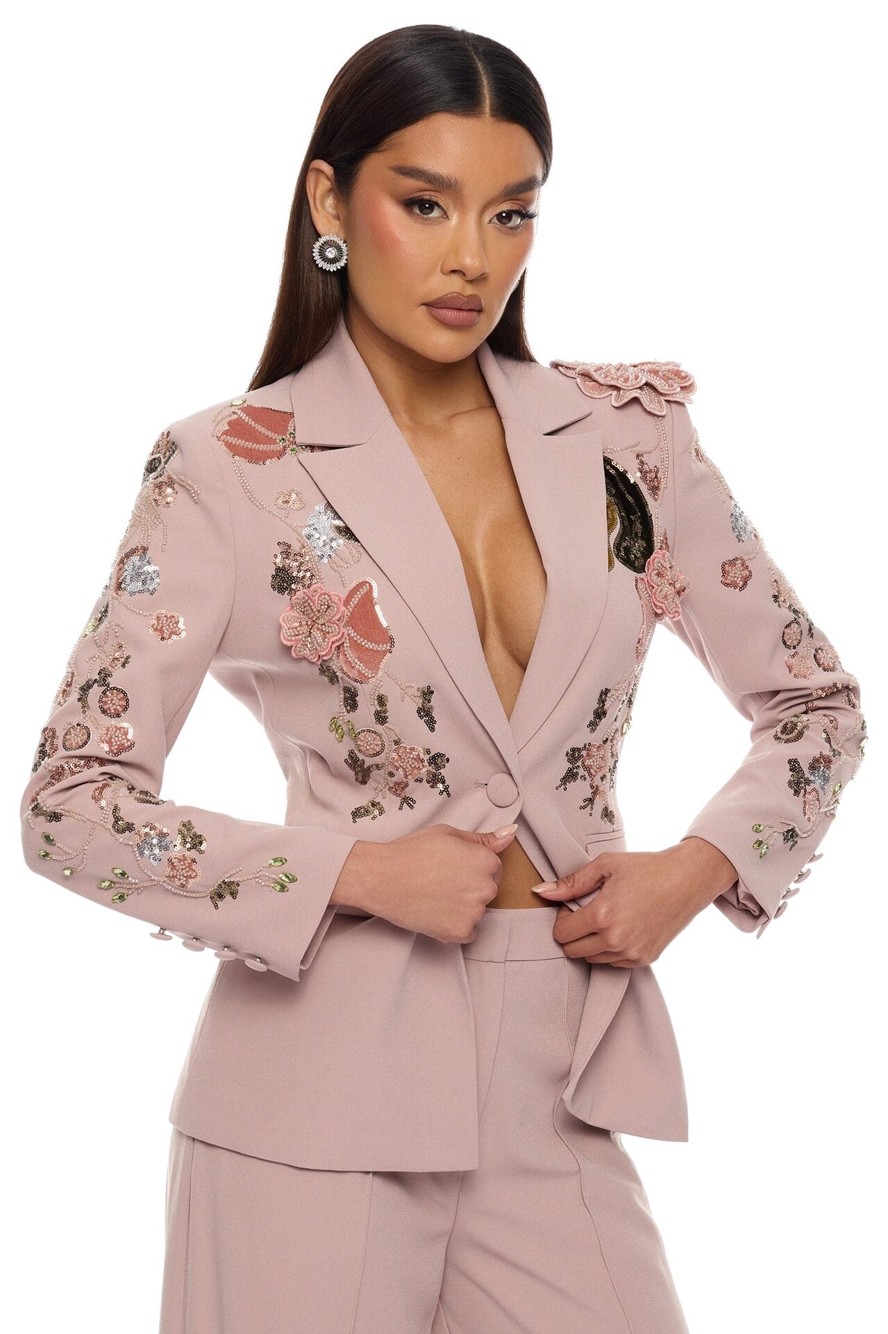 Indie Embellished Blazer Pant Set - Mauve image 2
