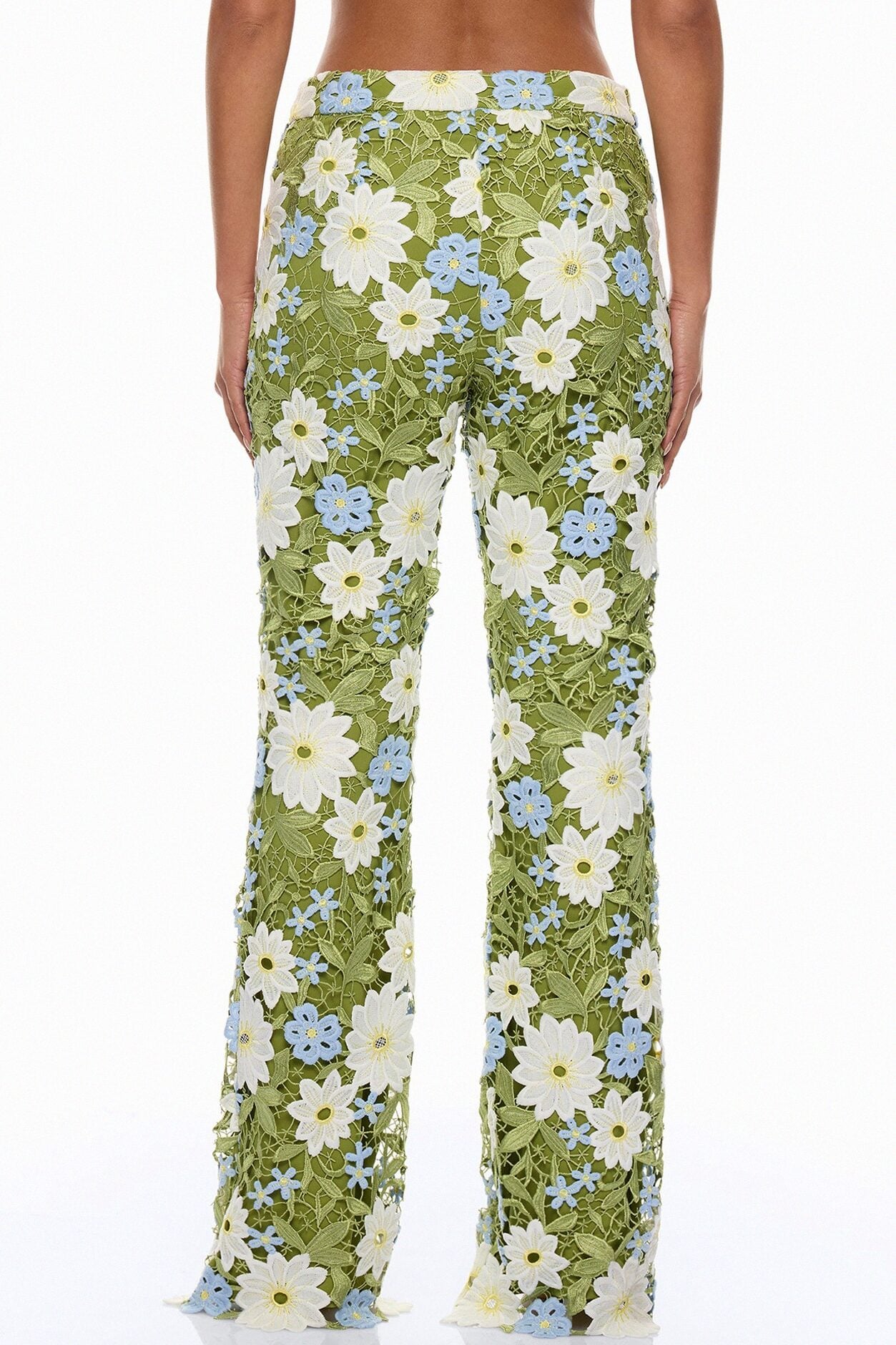 Dani Floral Embroidered Flare Pant - Chartreuse image 4