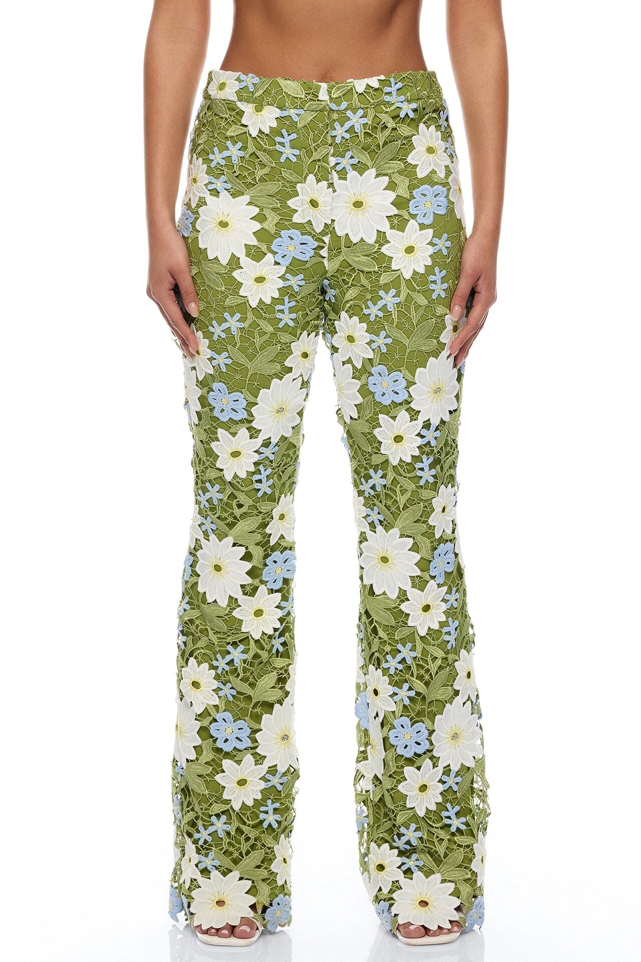 Dani Floral Embroidered Flare Pant - Chartreuse image 2
