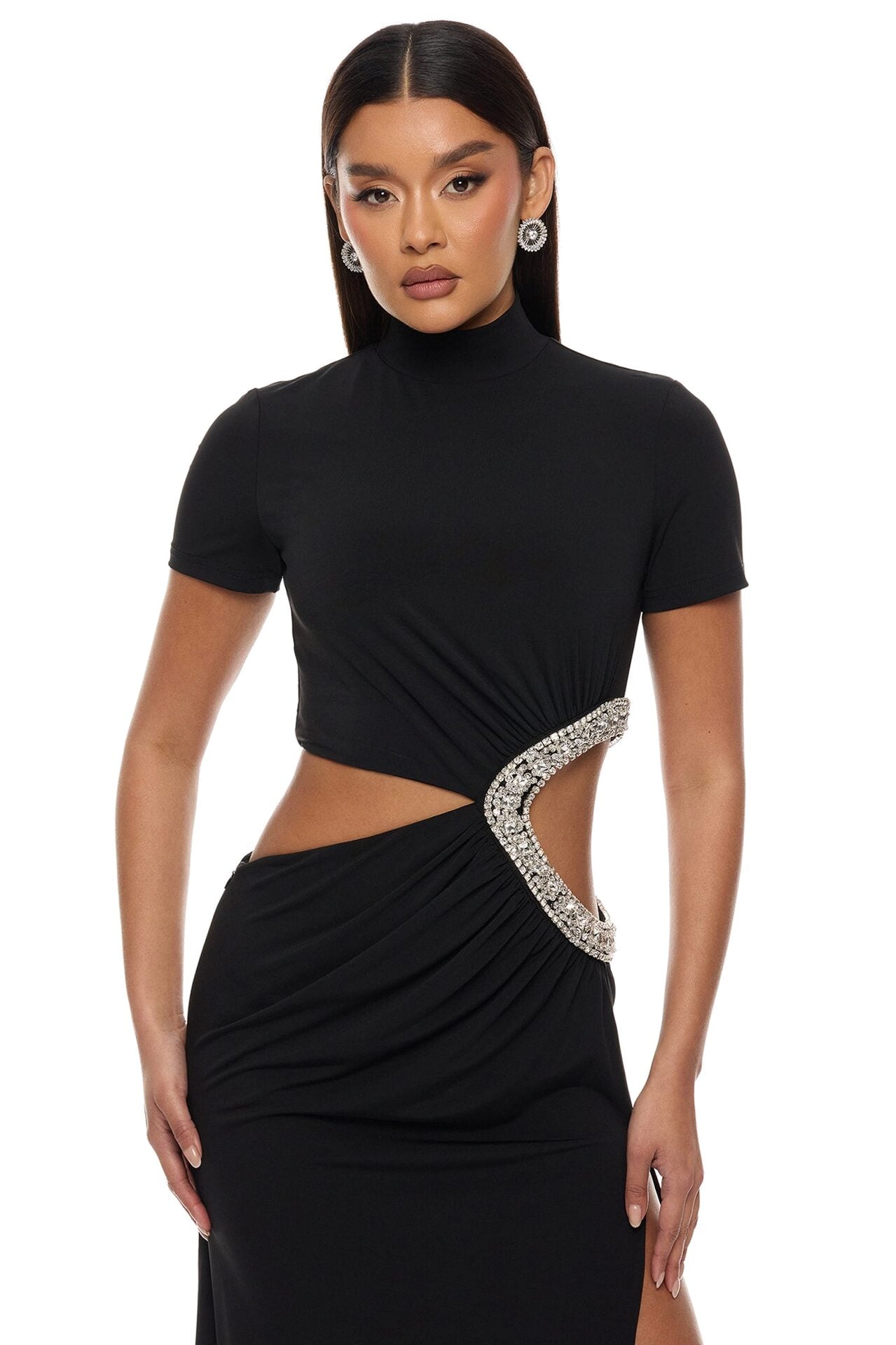 Lola Cut Out Rhinestone Maxi Dress - Black image 2