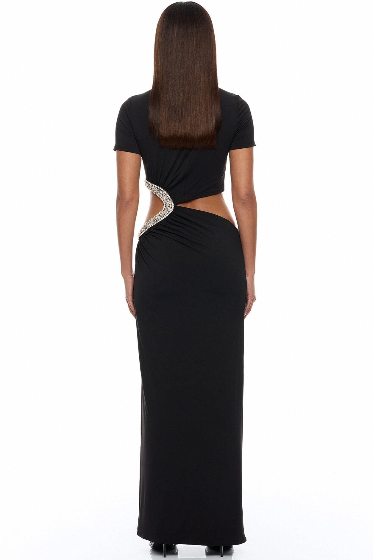 Lola Cut Out Rhinestone Maxi Dress - Black image 4