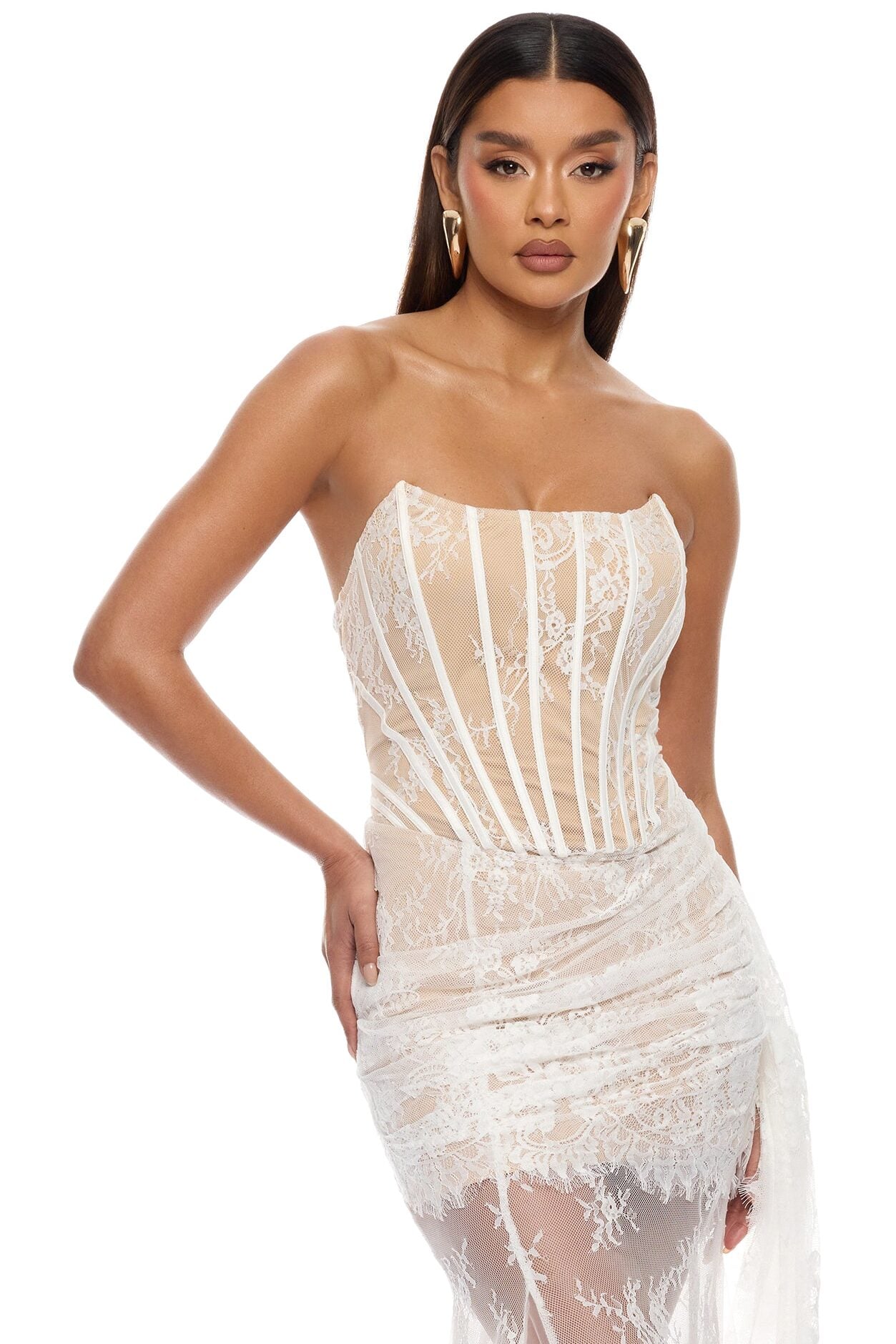 Be Mine Draped Lace Maxi Dress - White image 2