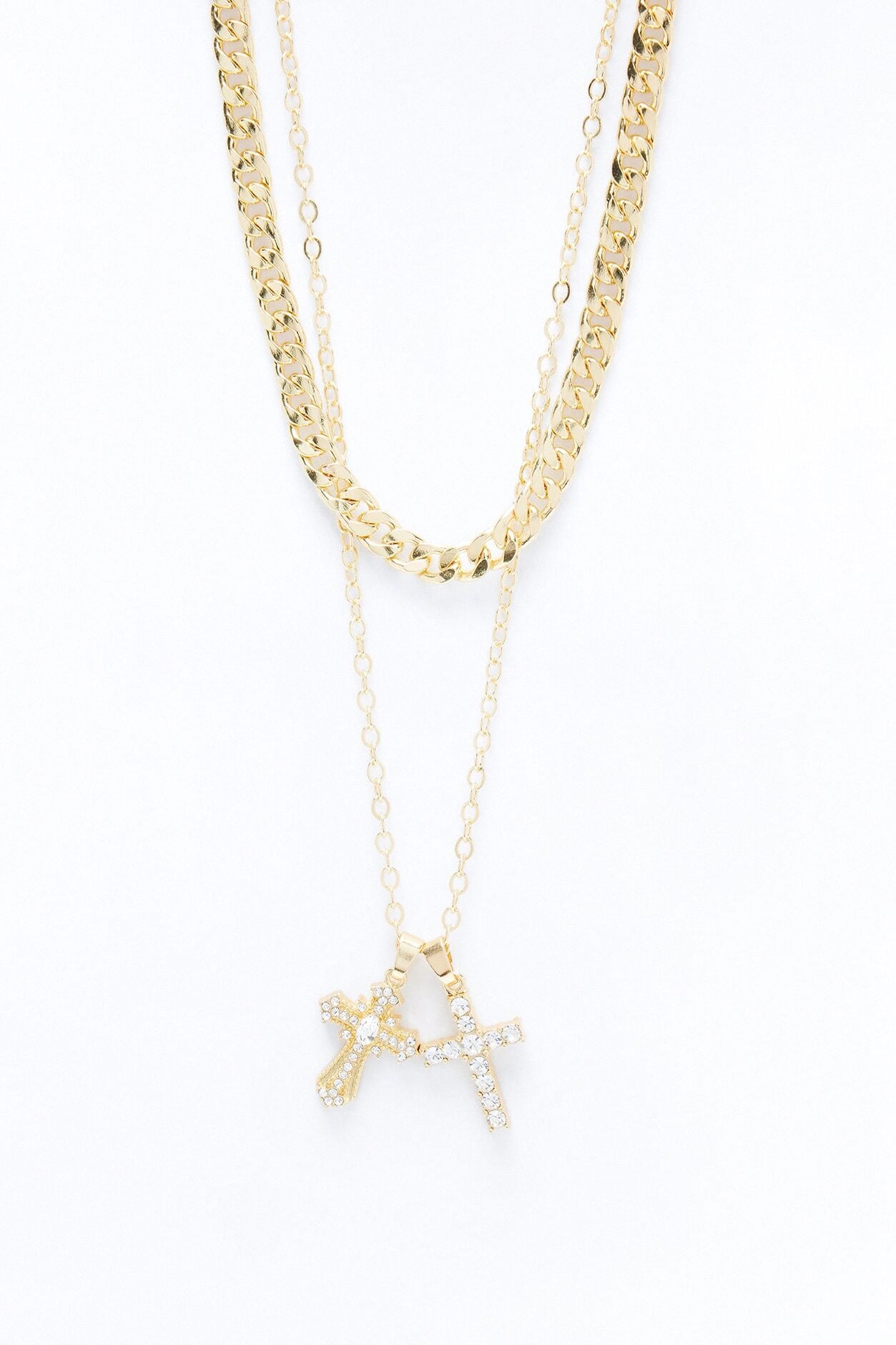Double Crossed Chain Necklace Set - Gold image 3