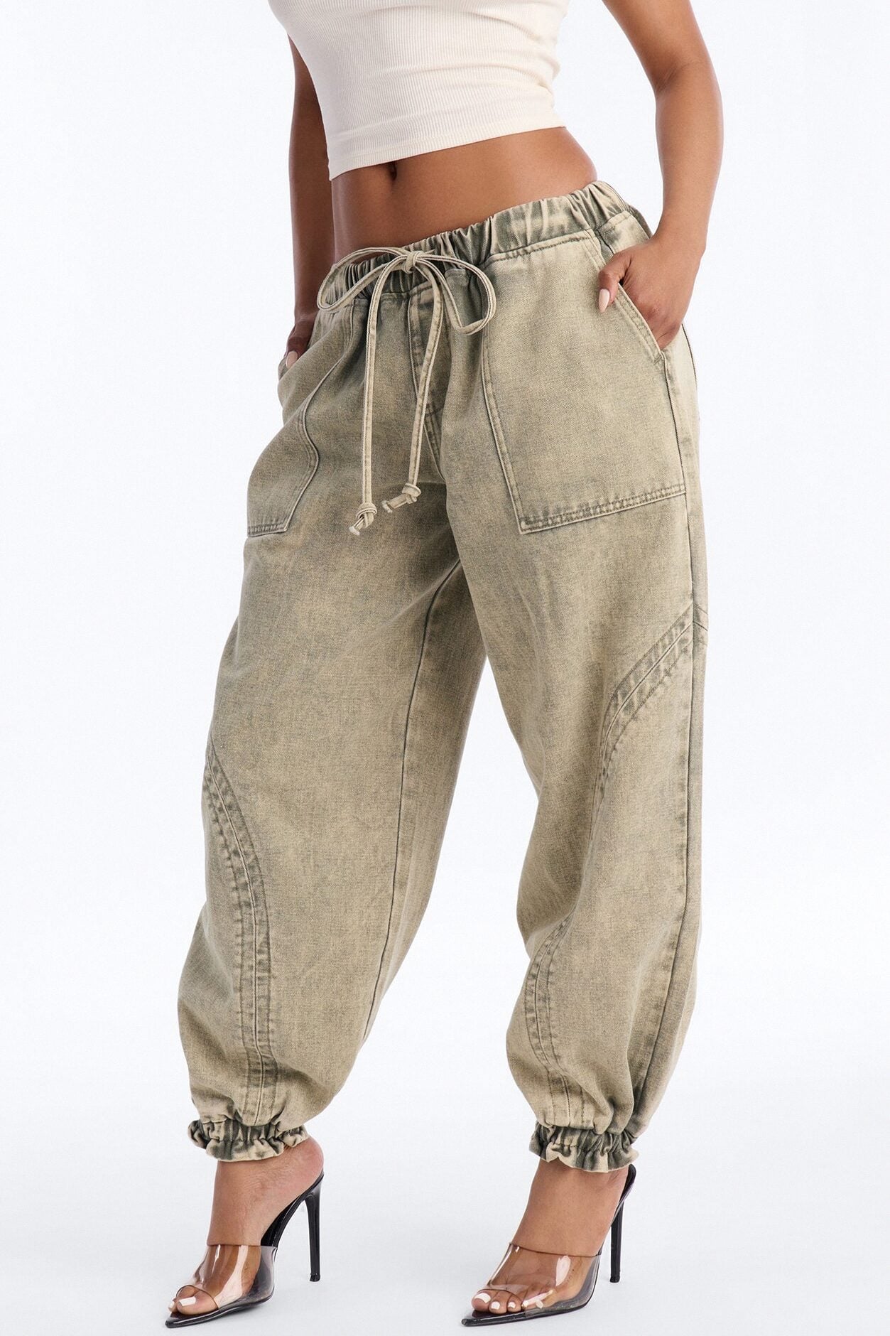 Alicia Washed Jogger Twill Pant - Sage image 2