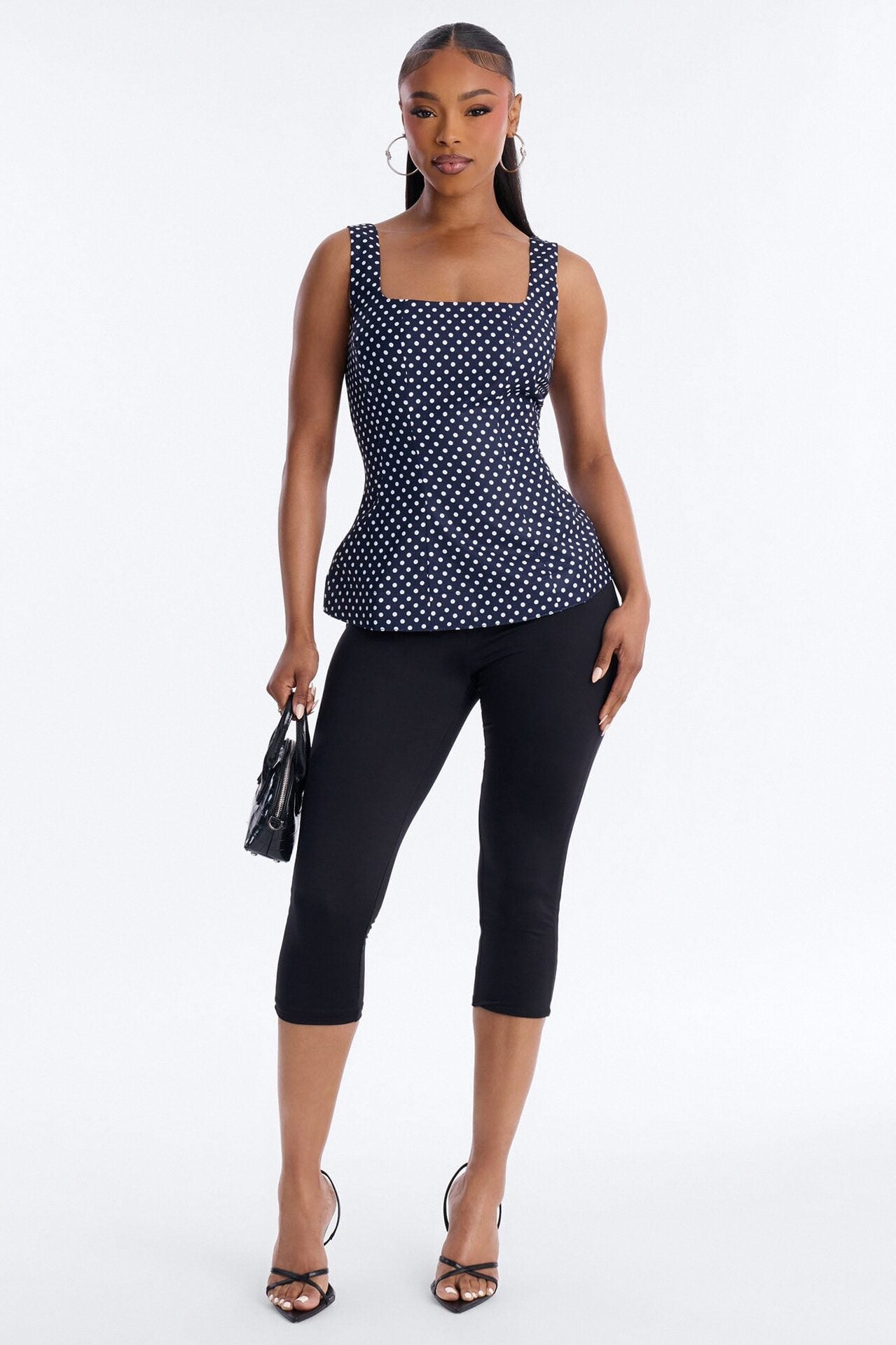 Tea First Polka Dot Chiffon Peplum Top - Navy/combo image 2