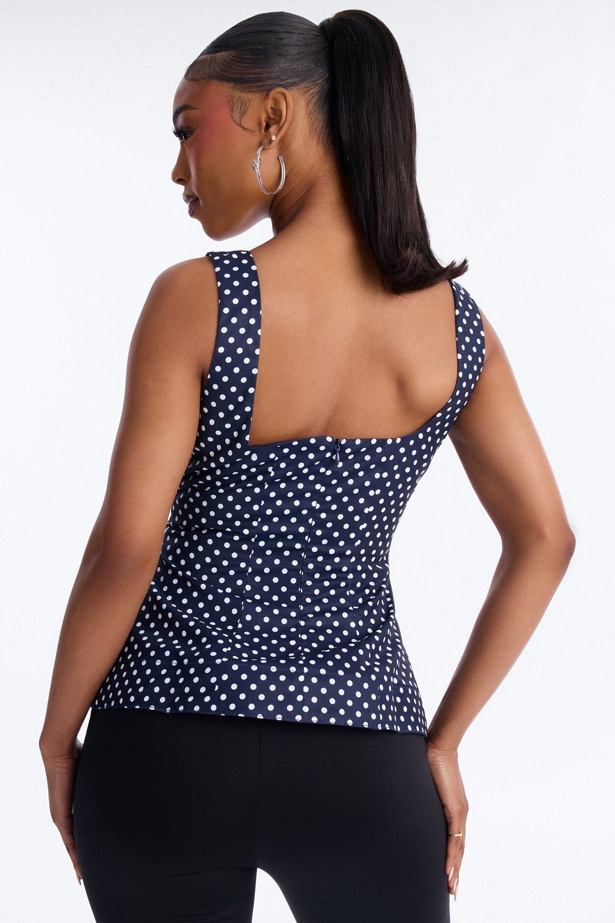 Tea First Polka Dot Chiffon Peplum Top - Navy/combo image 3