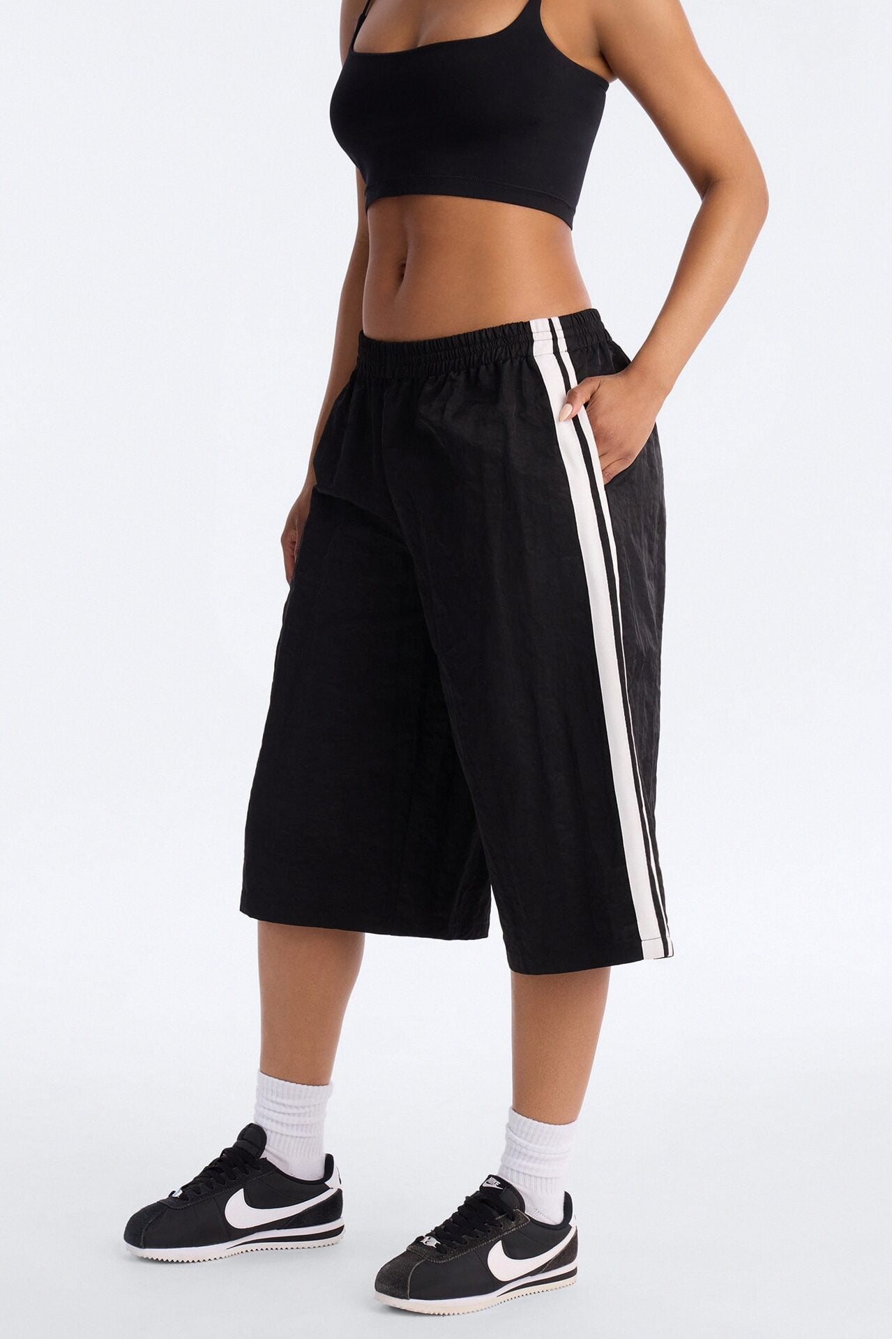 Can't Keep Up Striped Bermuda Track Short - Black/White image 2