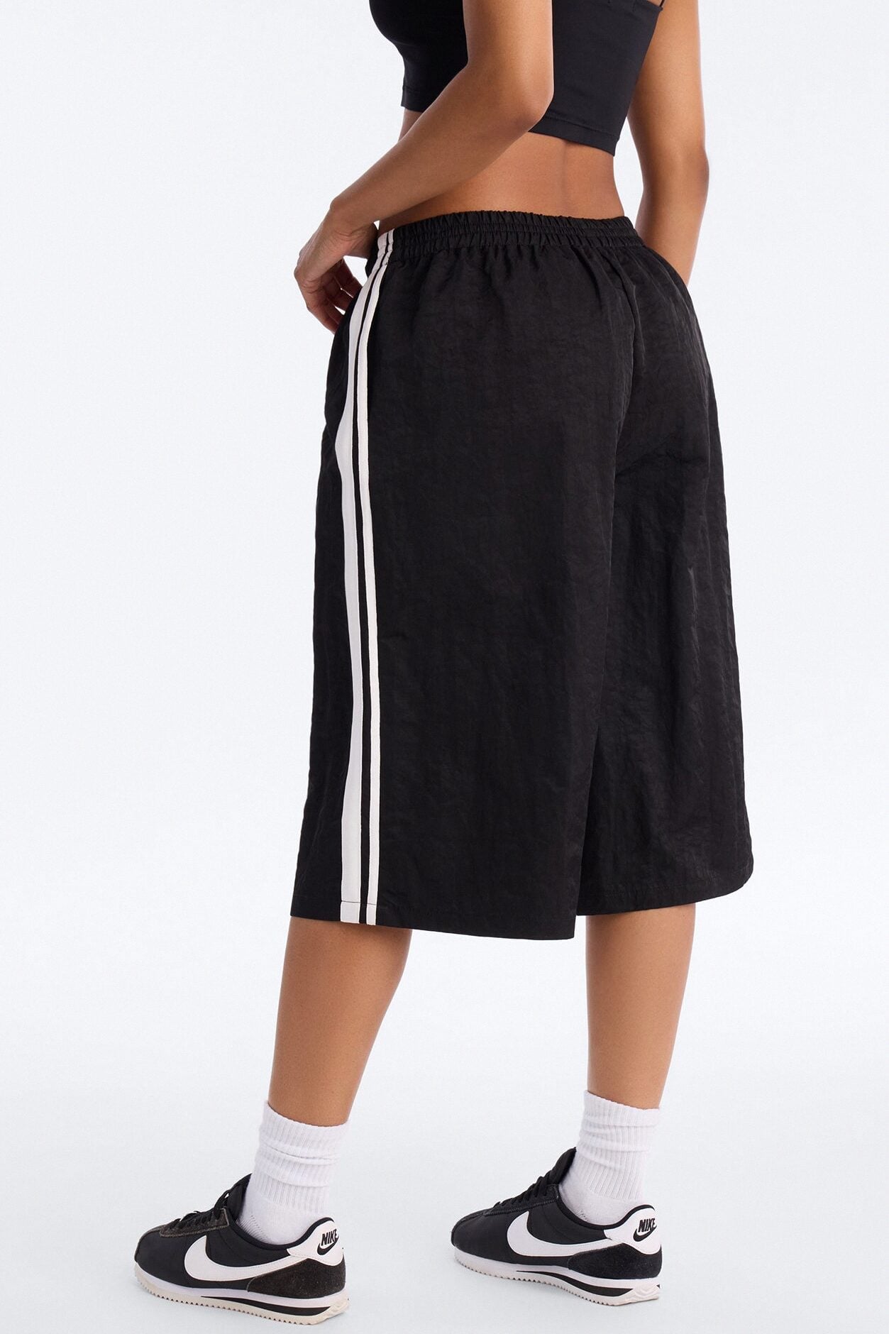 Can't Keep Up Striped Bermuda Track Short - Black/White image 3