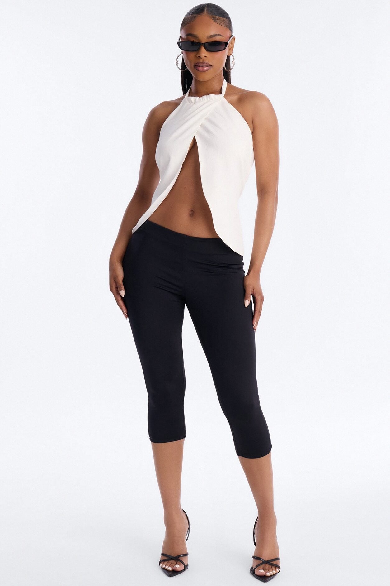 Snack First Wrap Over Linen Halter Top - White image 2
