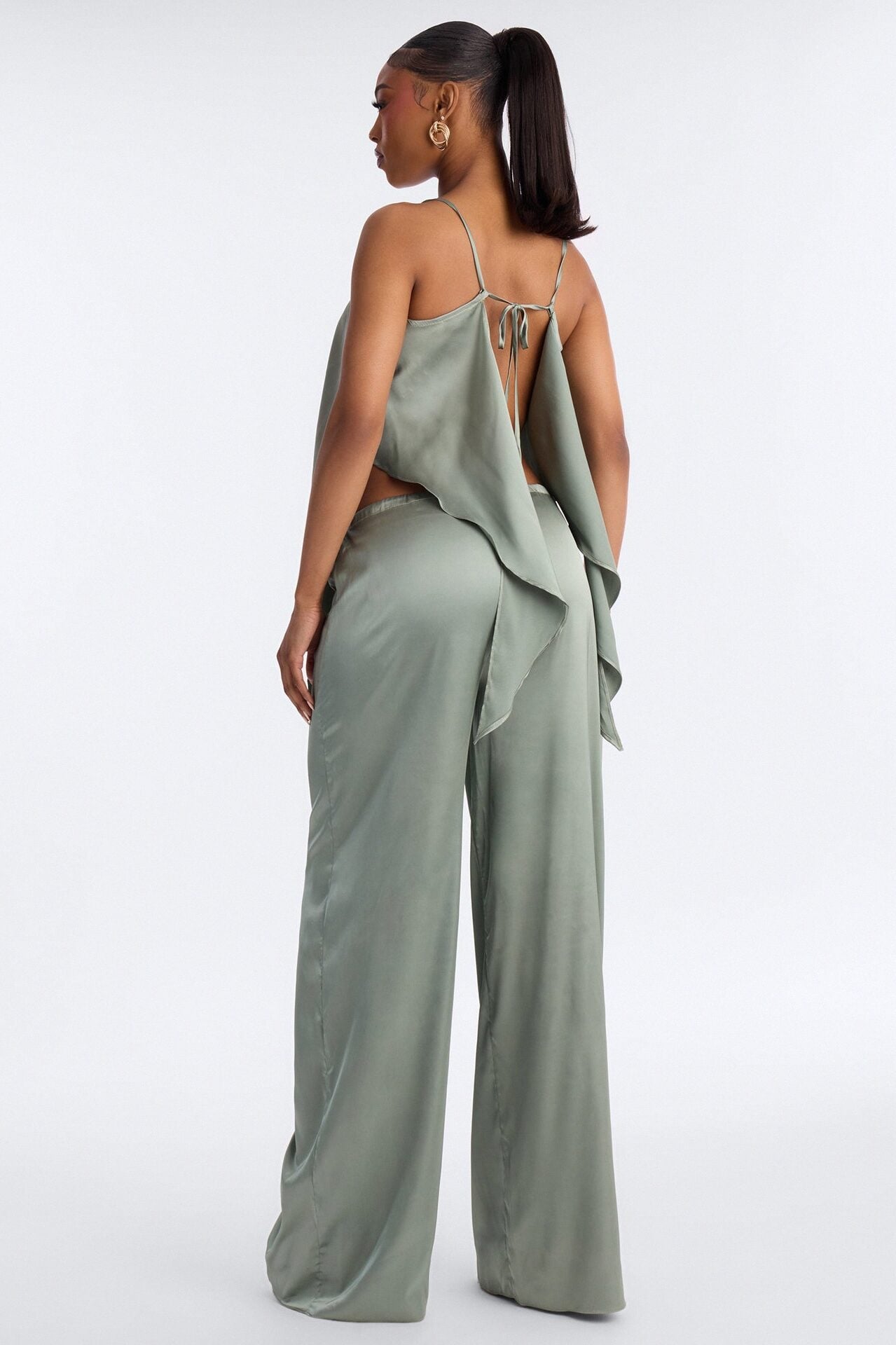 Seraphina Backless Satin Pant Set - Sage image 4