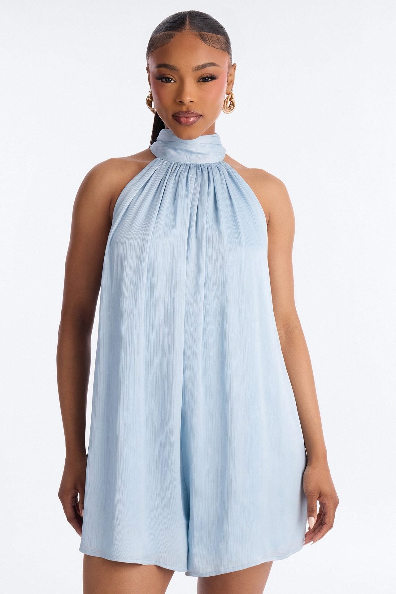 Flora Satin High Neck Romper - Blue image 2