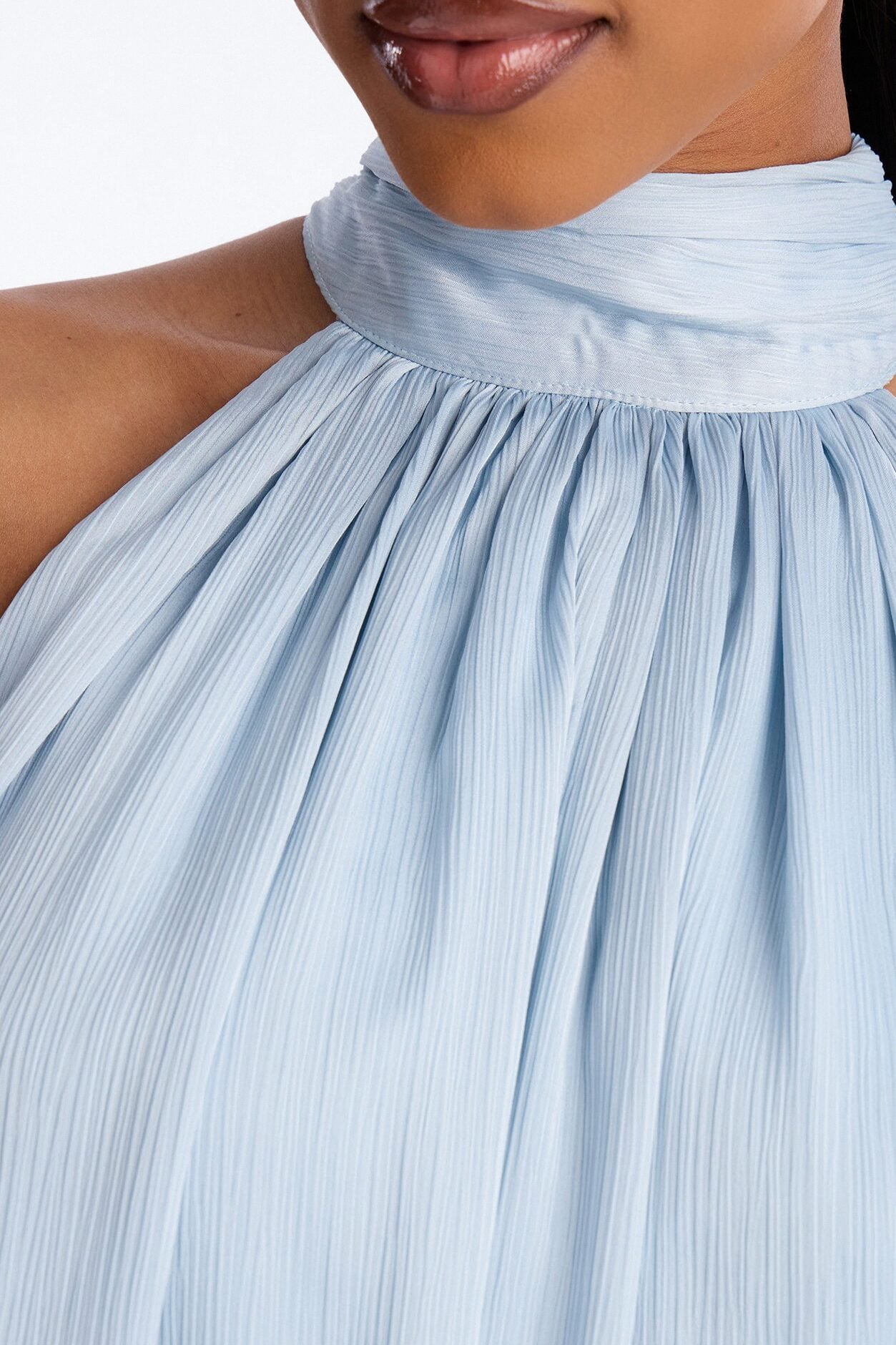 Flora Satin High Neck Romper - Blue image 3