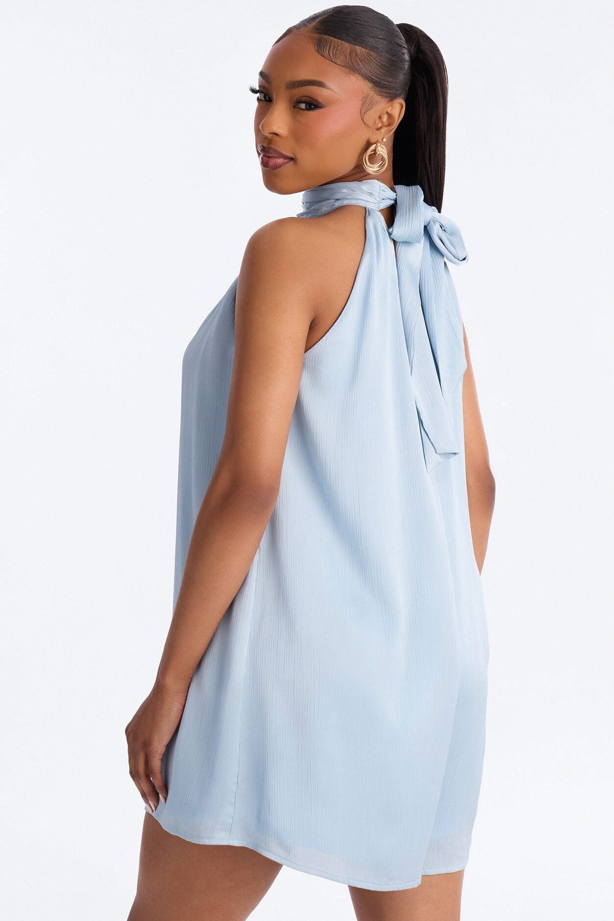 Flora Satin High Neck Romper - Blue image 4