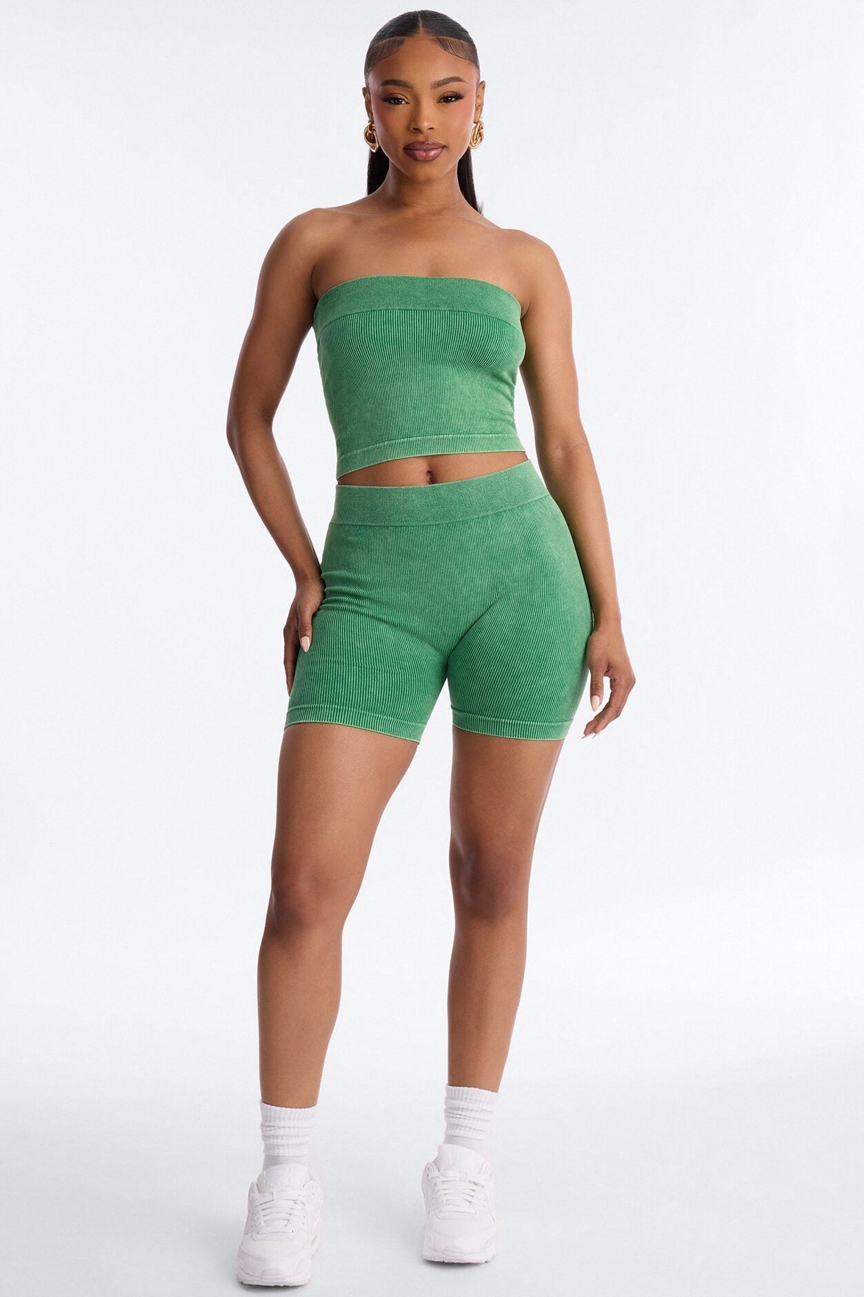 Off Duty Mineral Washed Strapless Short Set - Green image 2