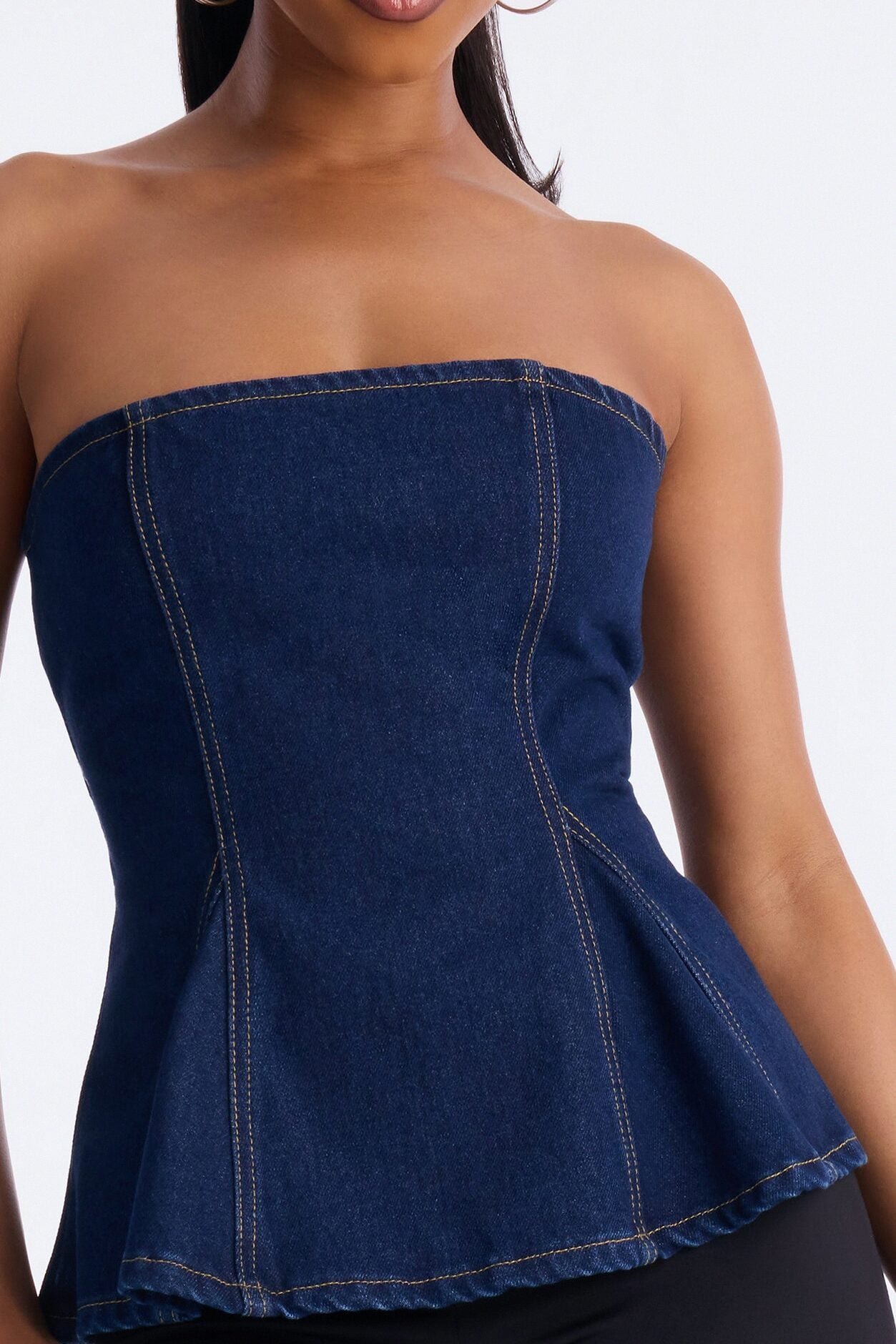 Just A Casual Serve Back Zip Denim Top - Dark Wash image 3