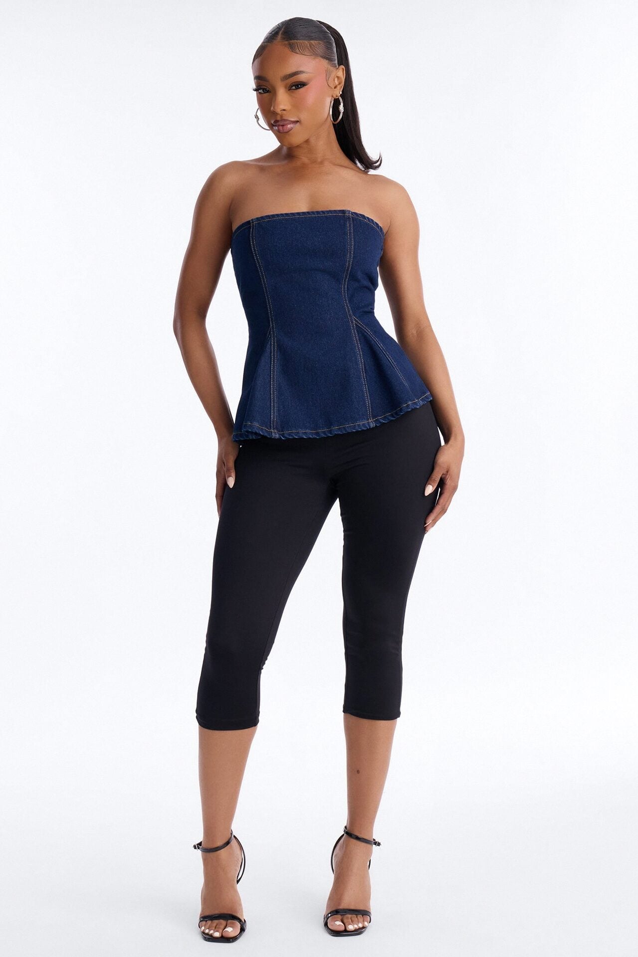 Just A Casual Serve Back Zip Denim Top - Dark Wash image 2