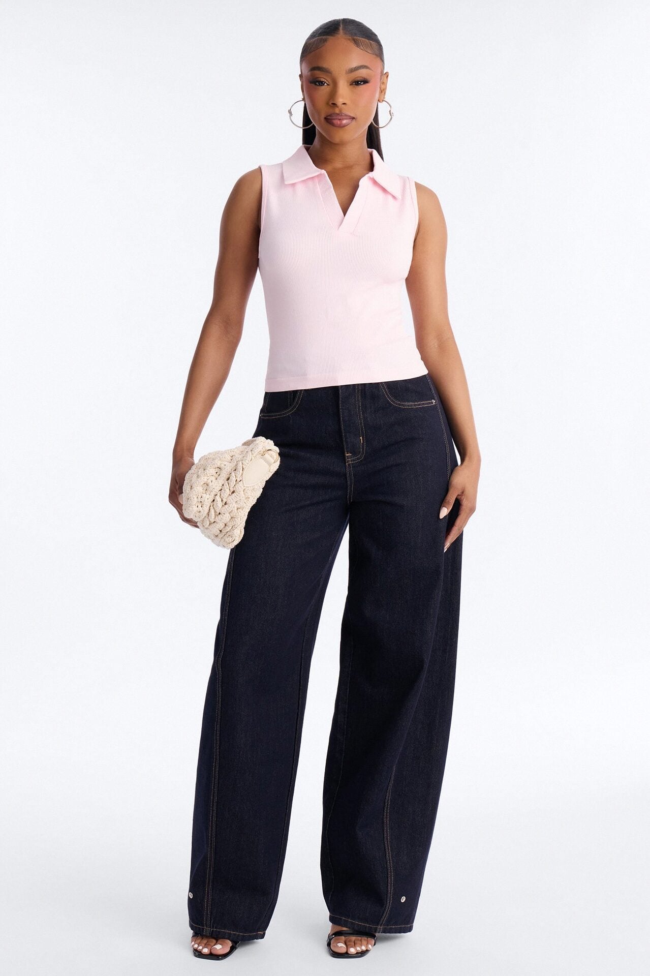 Lyra Seamless Rib Basic Sleeveless Collared Top - Pink image 2