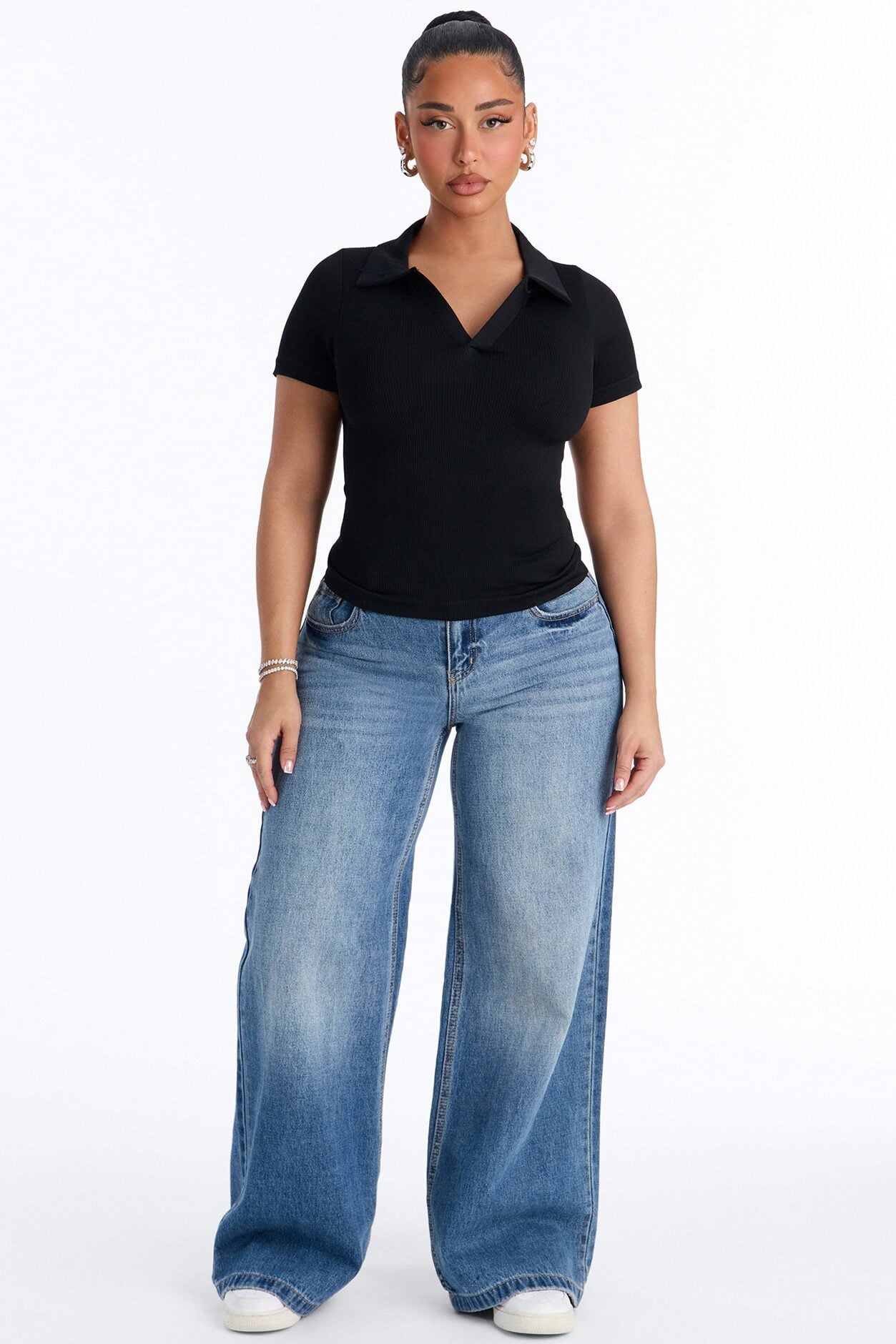 Evie Seamless Basic Polo Top - Black image 2