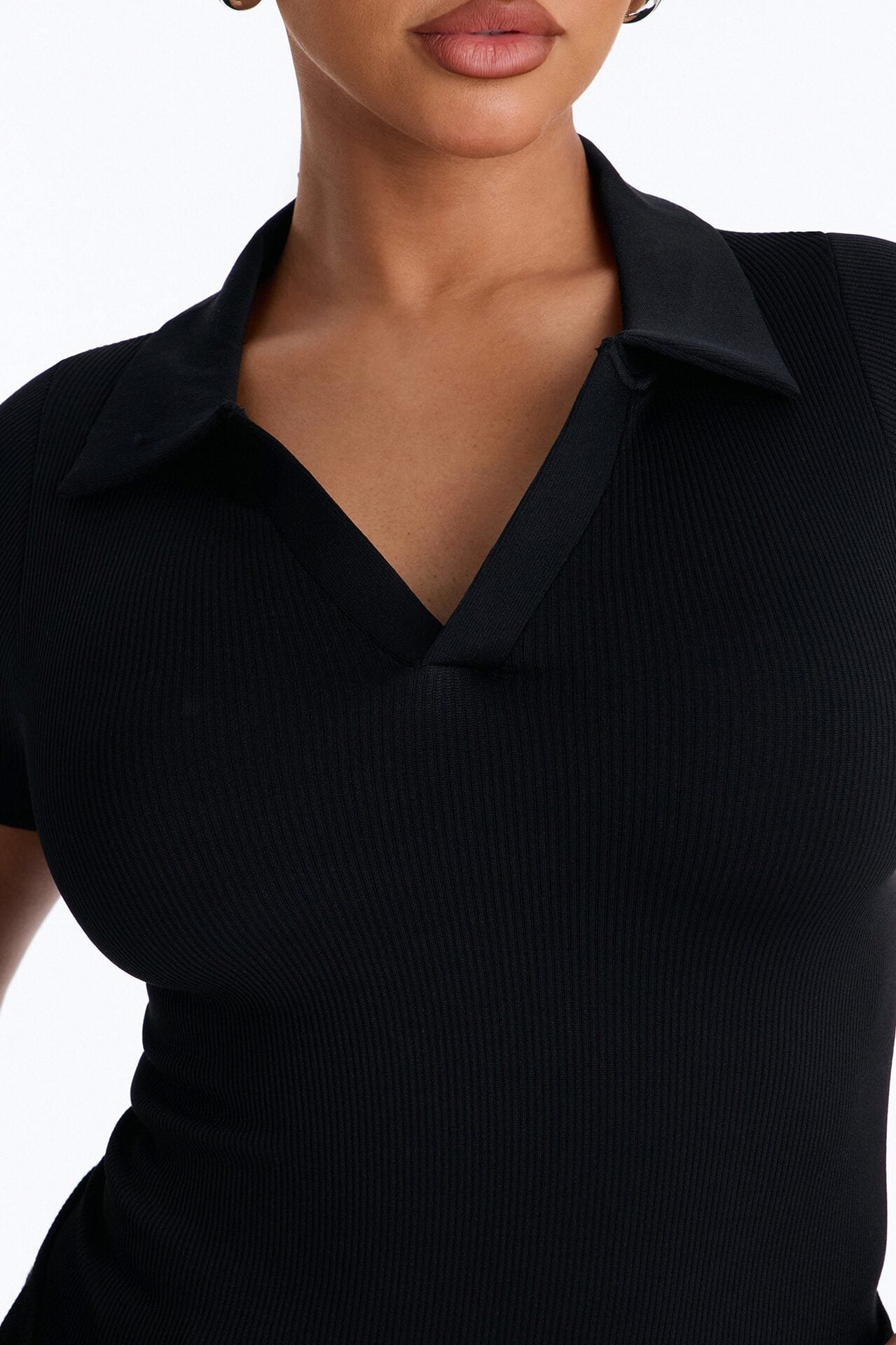 Evie Seamless Basic Polo Top - Black image 3