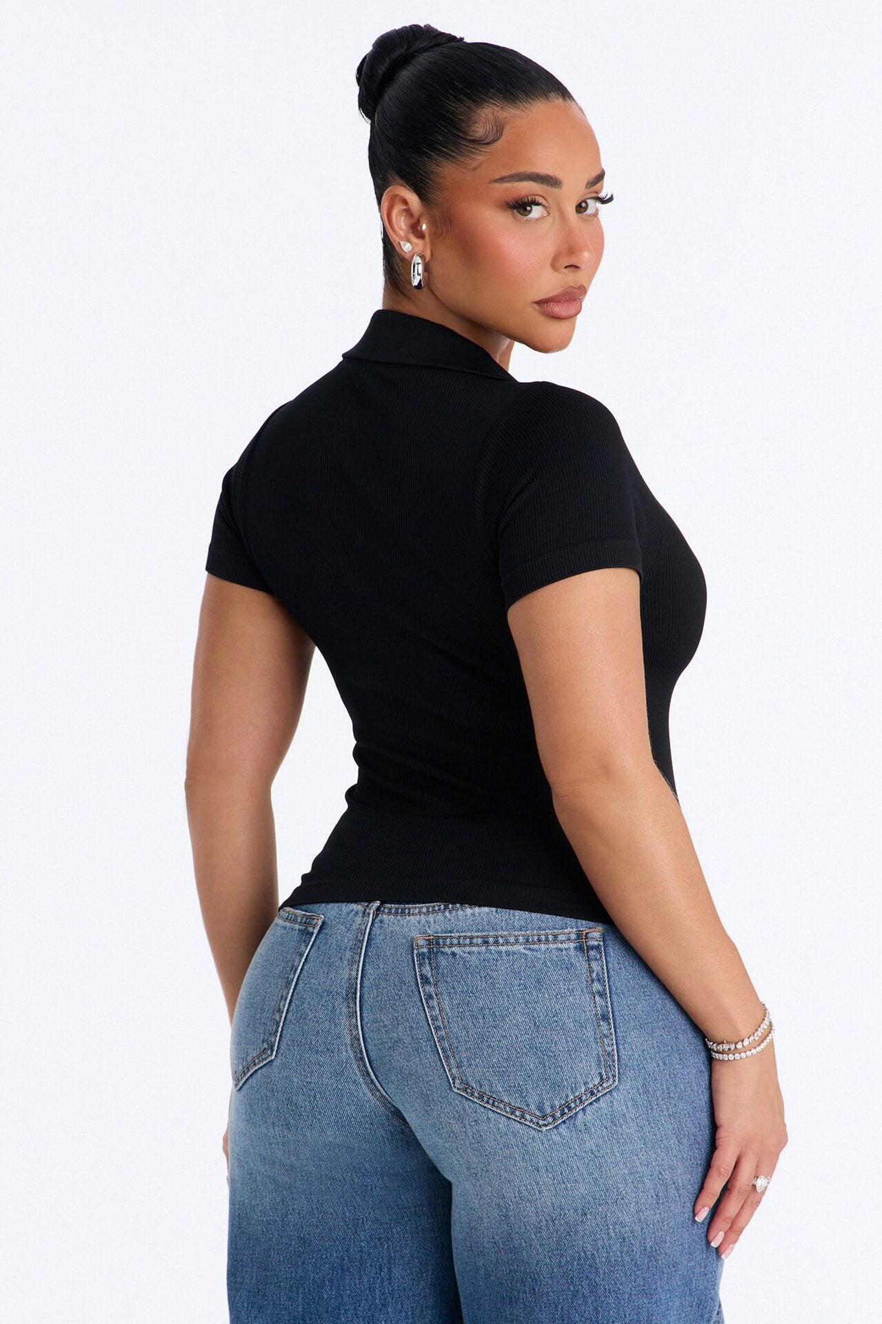Evie Seamless Basic Polo Top - Black image 4