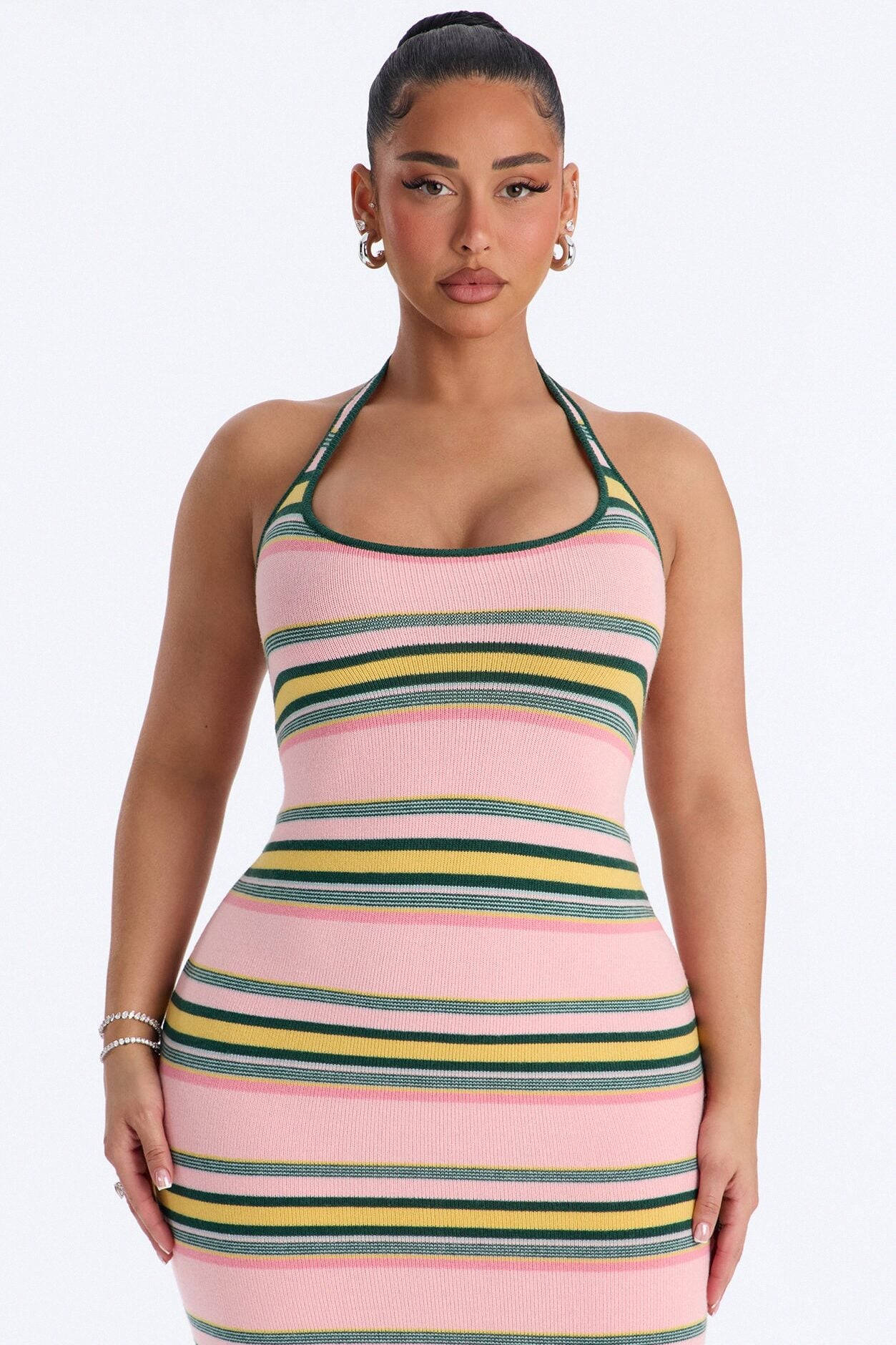 Bennie Halter Striped Sweater Maxi Dress - Pink/combo image 2