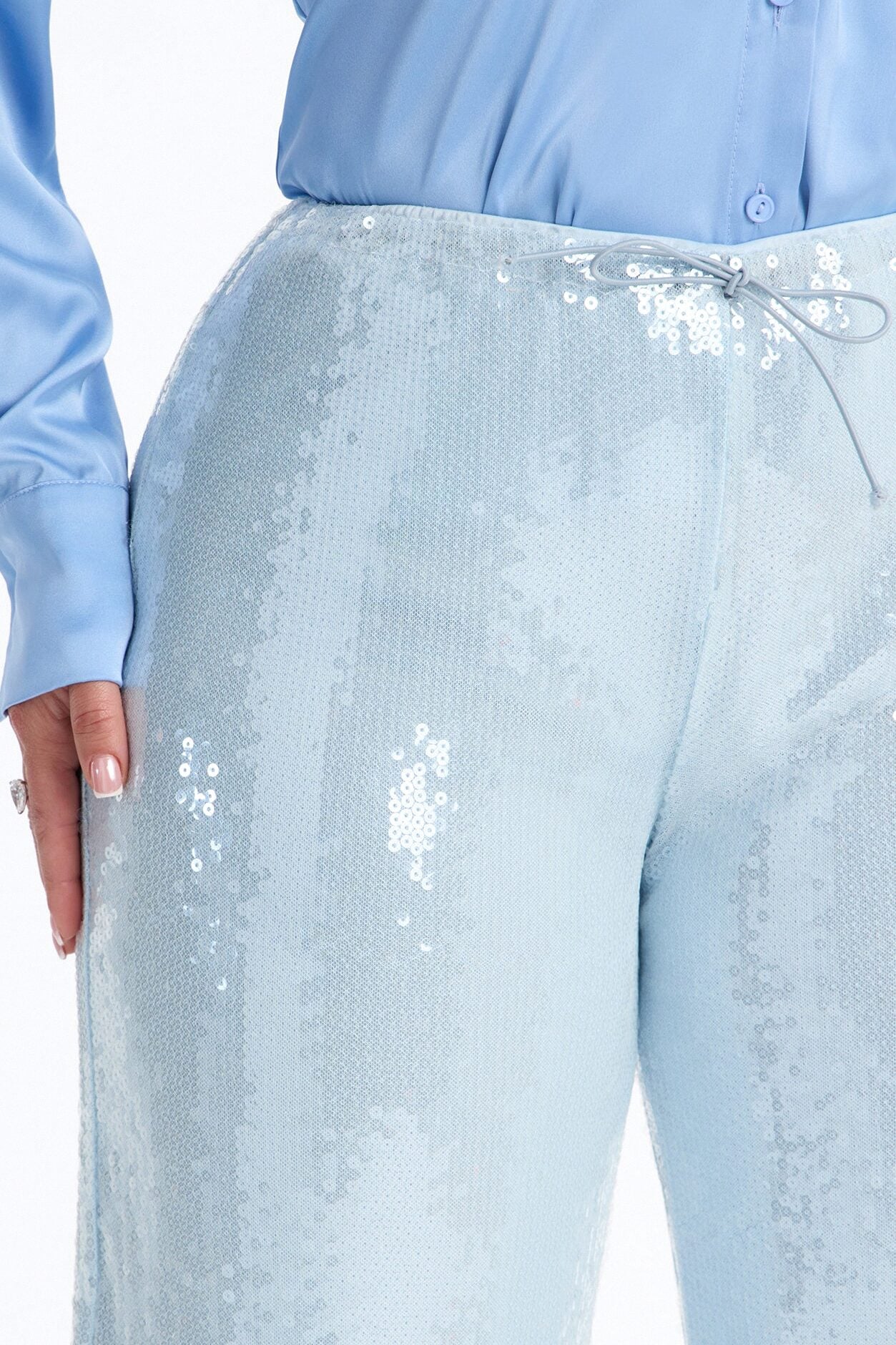 Glow Time Sequin Embellished Pants - Ice Blue image 3