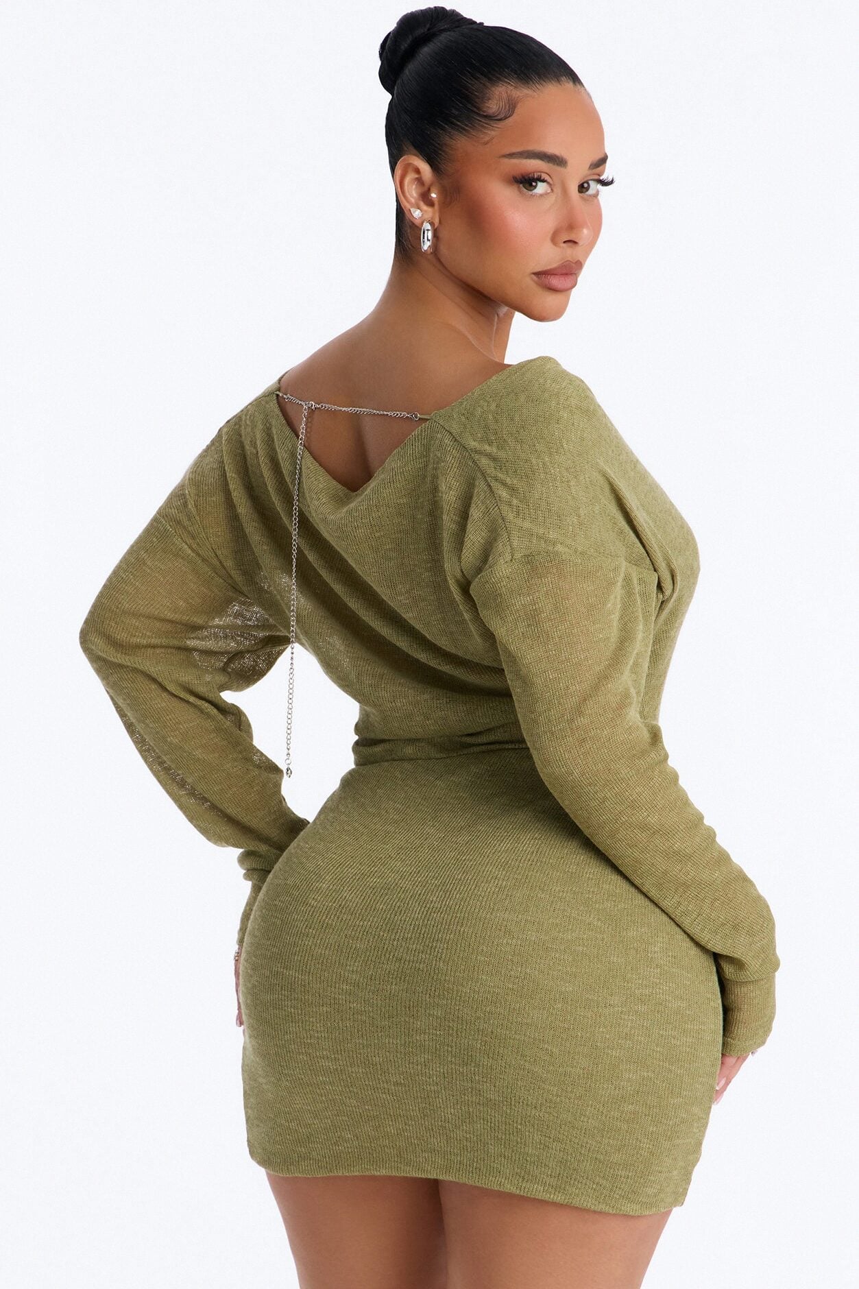 Alina Backless Sweater Mini Dress - Olive image 4
