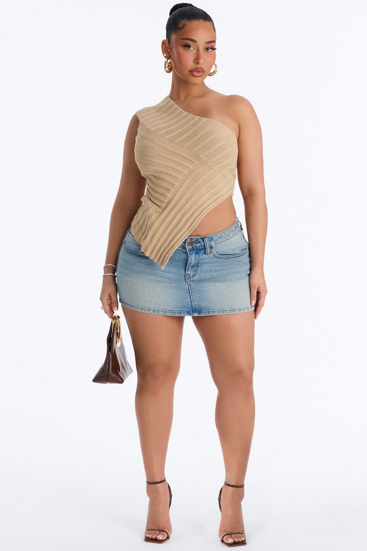 Amaya One Shoulder Sweater Top - Stone image 2