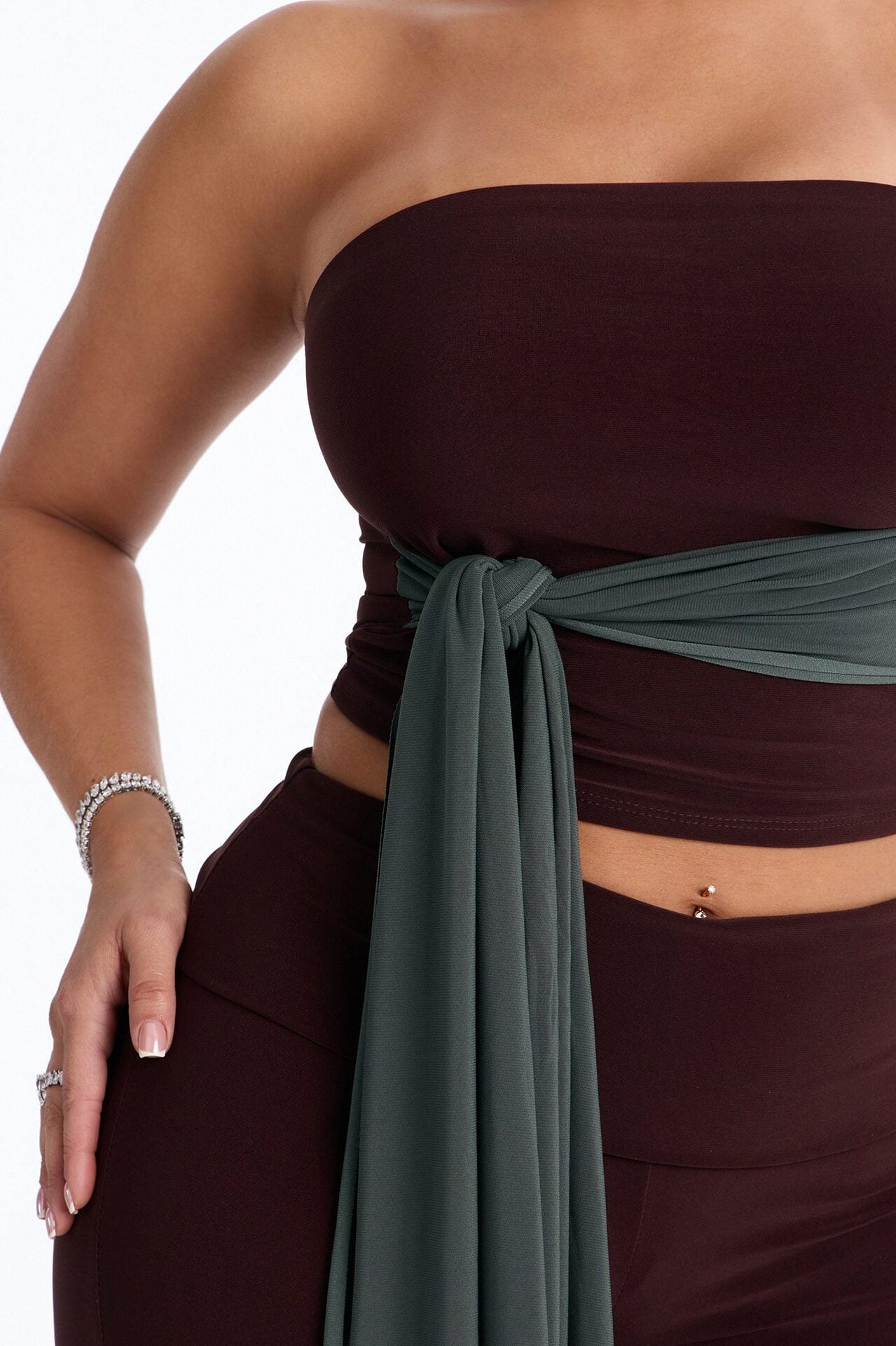 Devin Tie Front Colorblock Pant Set - Brown/combo image 3