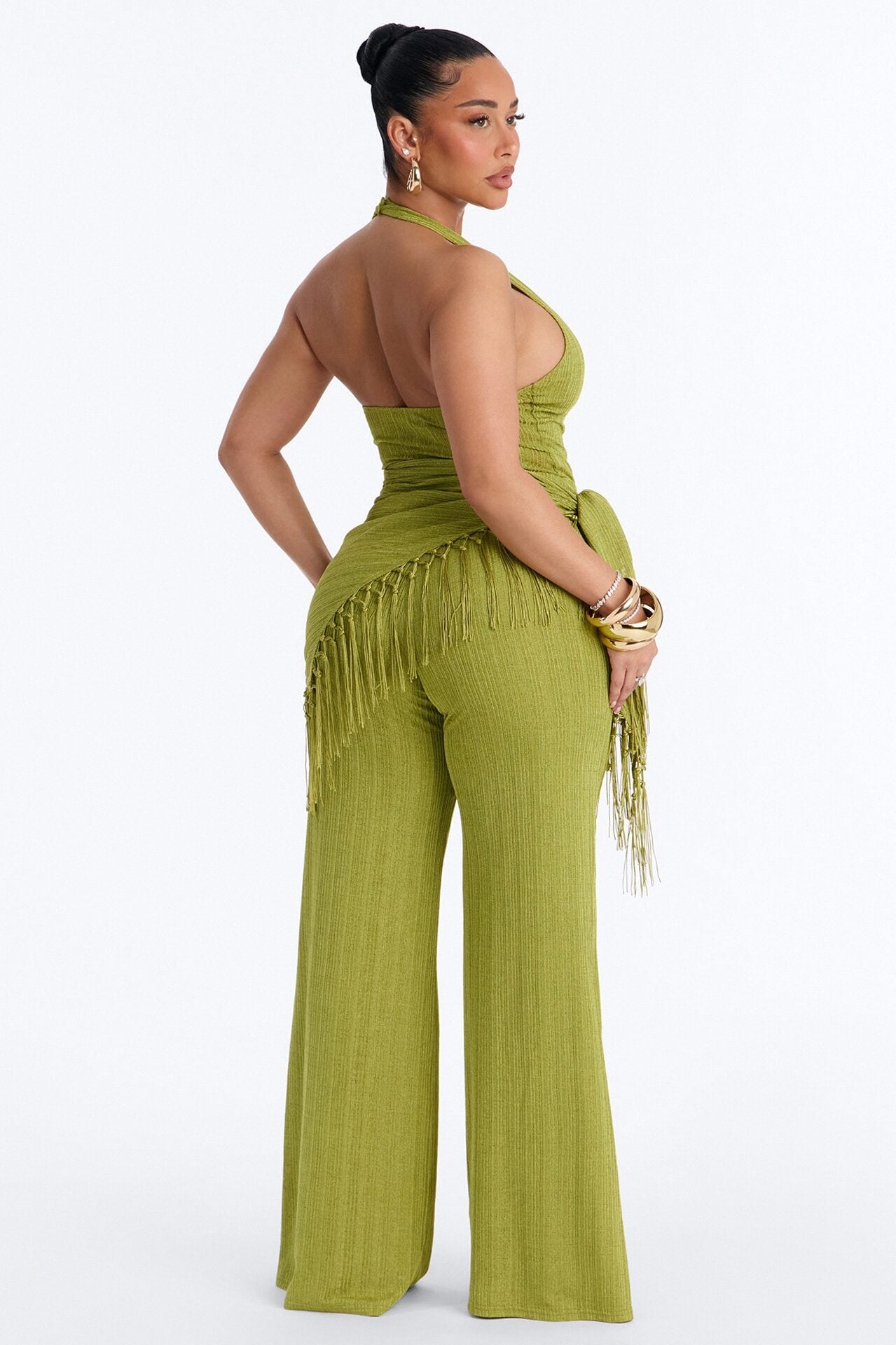 Too Chic Jumpsuit And Waist Scarf Set - Chartreuse image 4