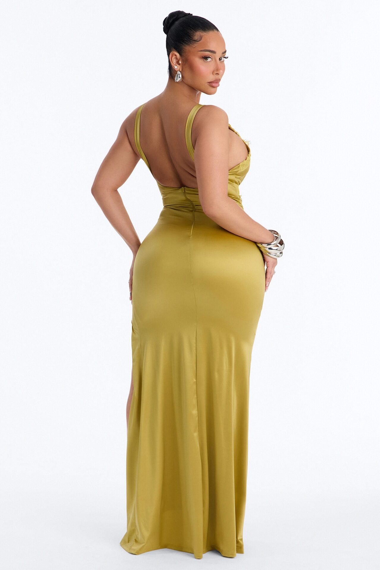 Thea Lace Satin Maxi Dress - Olive image 4