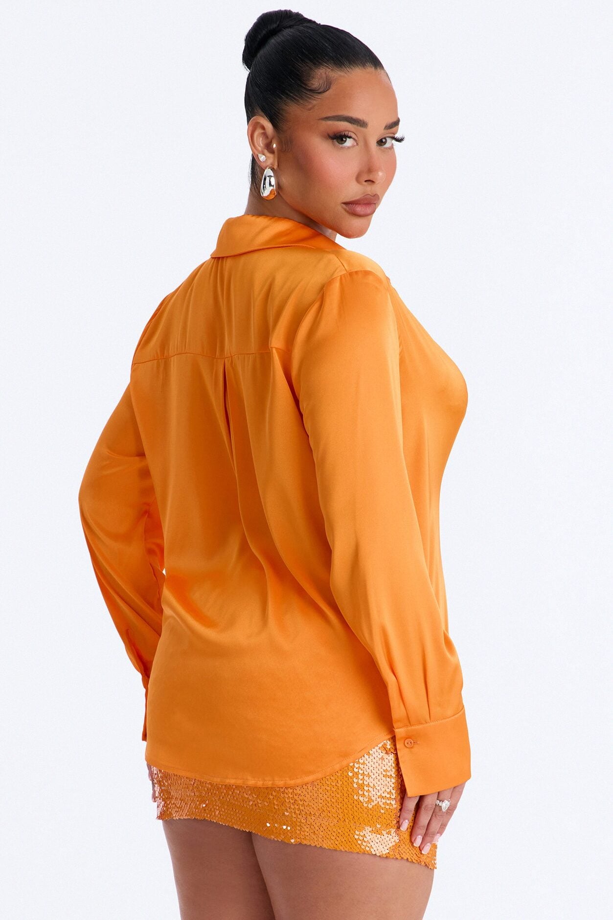 Feelin' Popular Satin Shirt - Tangerine image 4