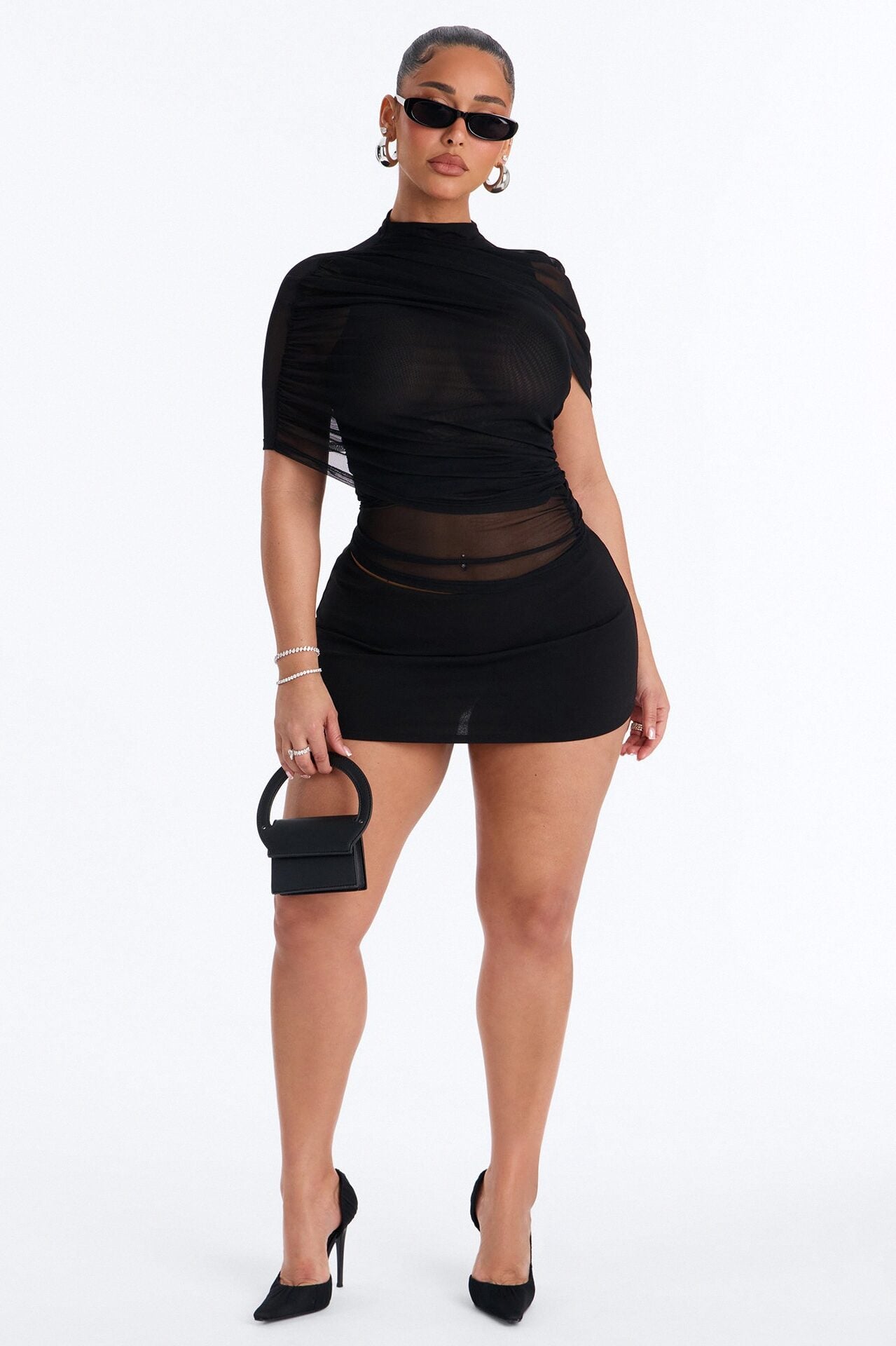 Kendall Mesh Mock Neck Short Sleeve Top - Black image 2