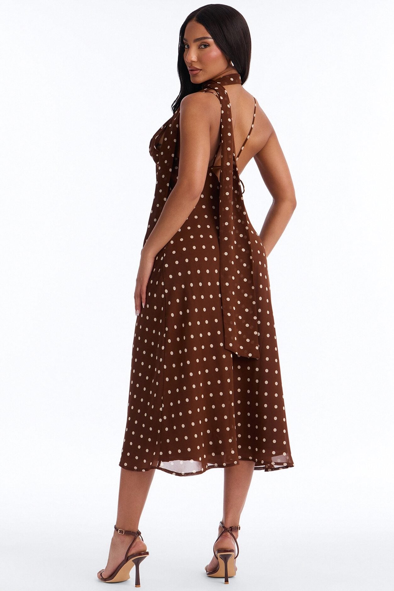 Brunch With The Girls Polka Dot Midi Dress - Brown/combo image 4