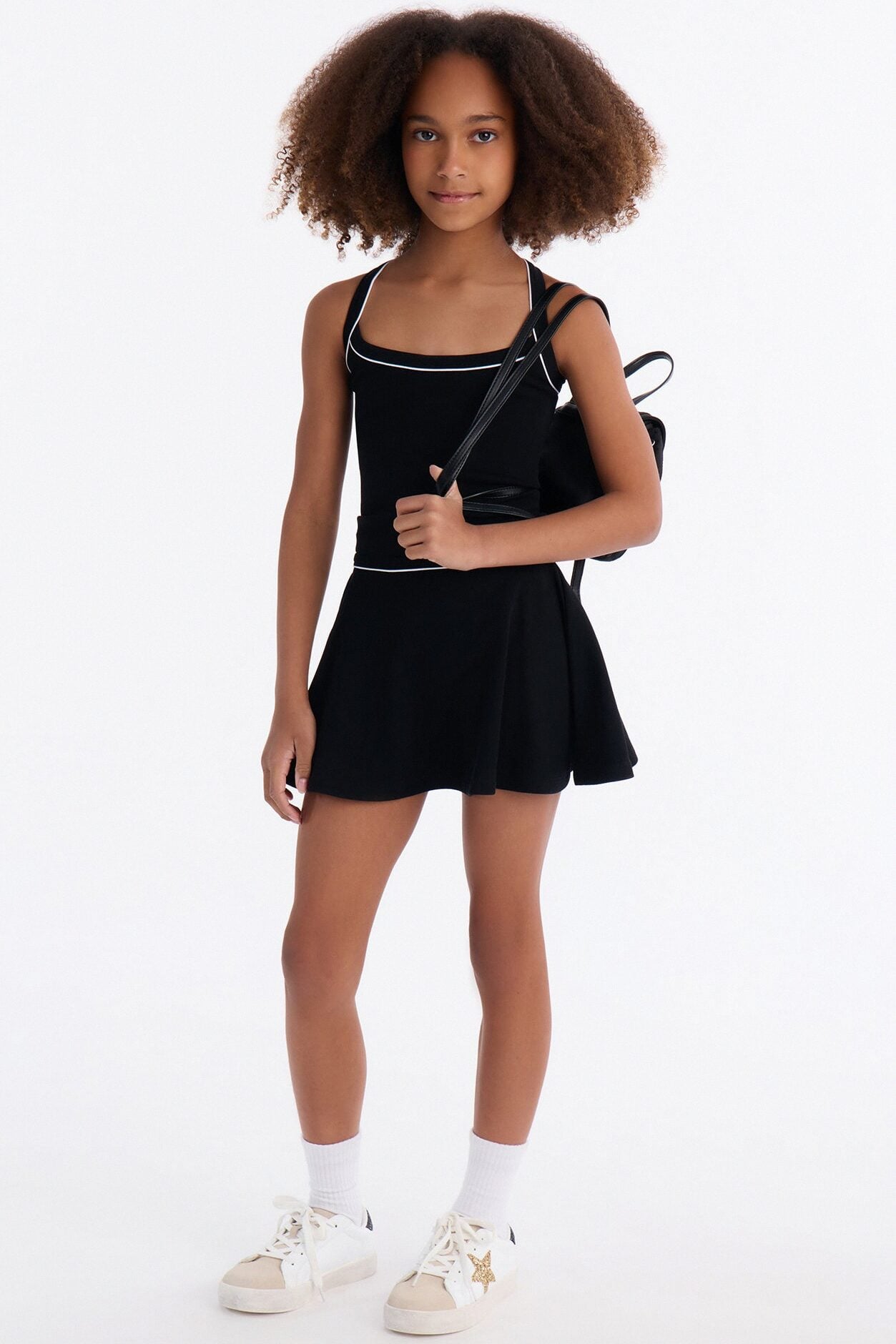 Mini Match The Vibes Ribbed Skirt Set - Black image 2