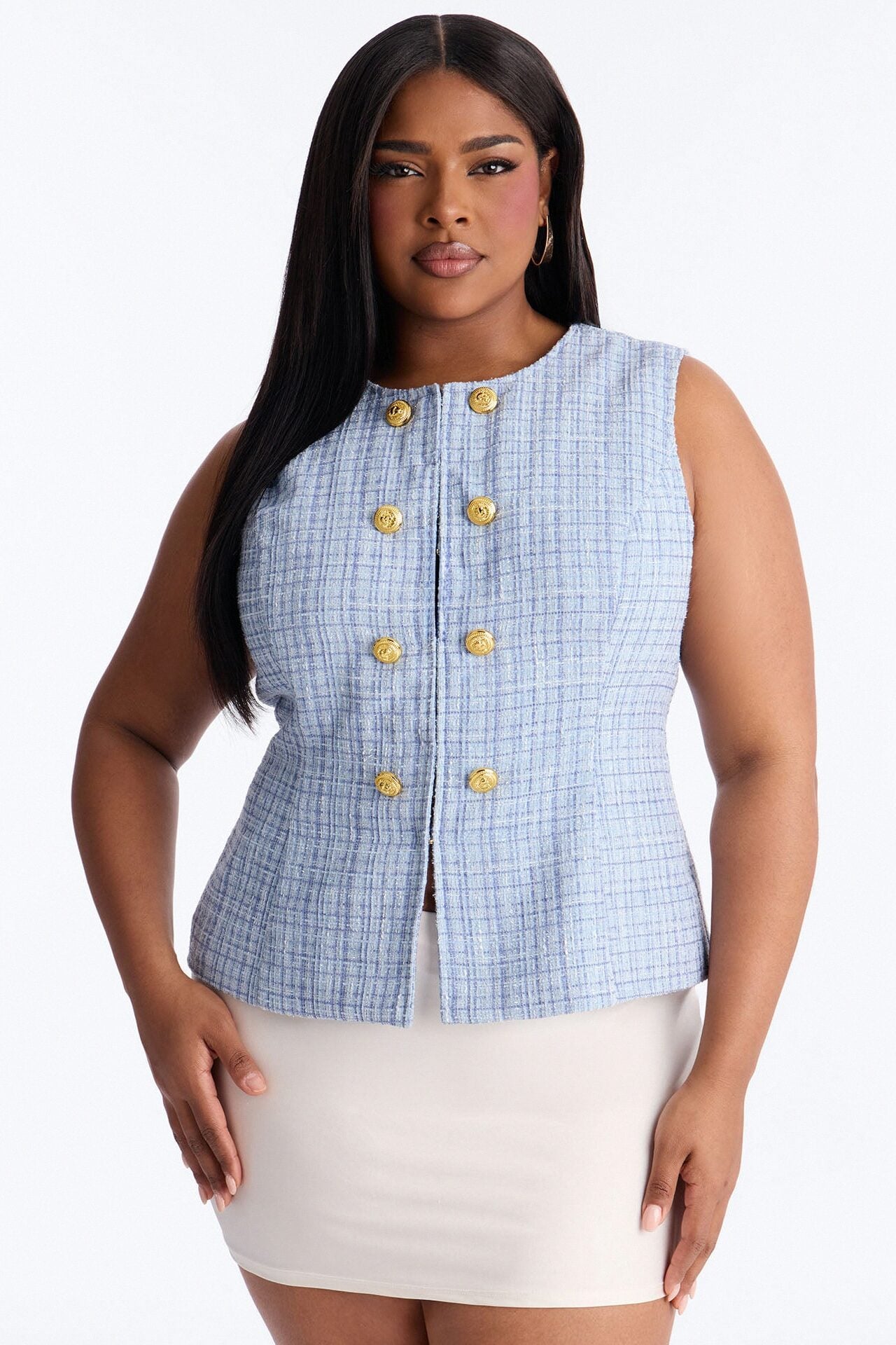 Elegant Love Tweed Vest Top - Blue image 6