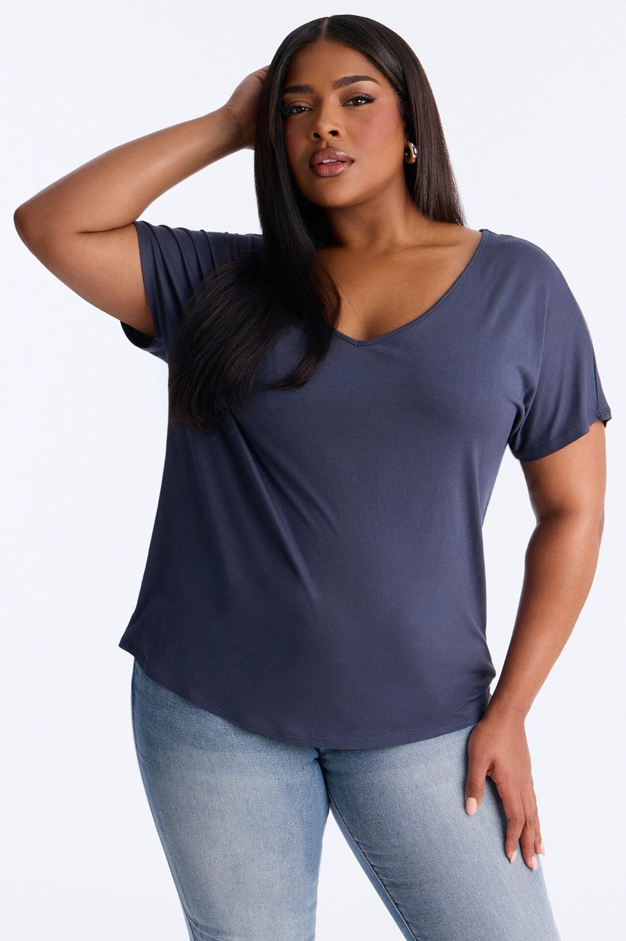 Tasmin Oversized V Neck Tee - Navy image 4