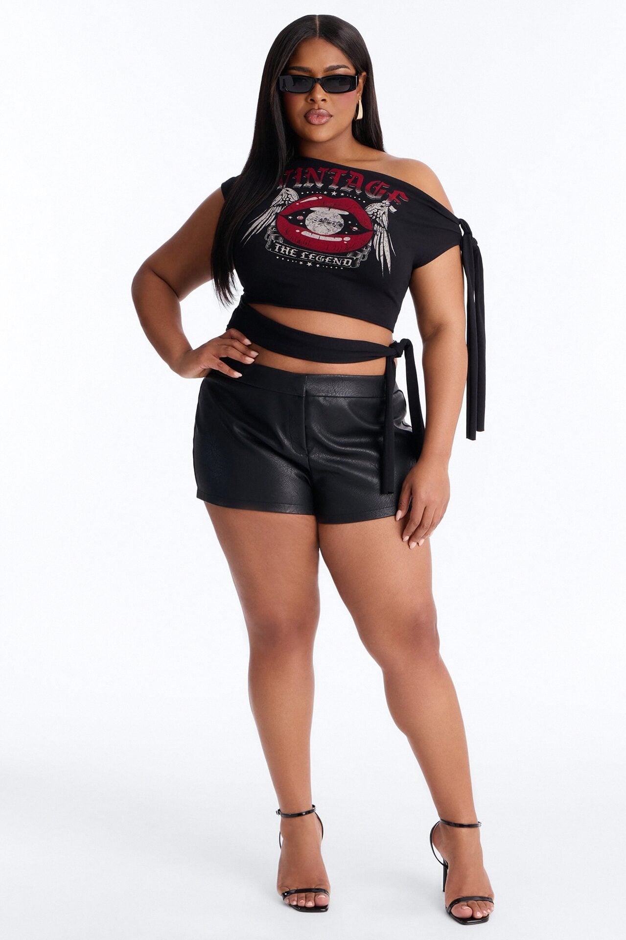 Vintage Legend Off Shoulder Cropped Top - Black image 6