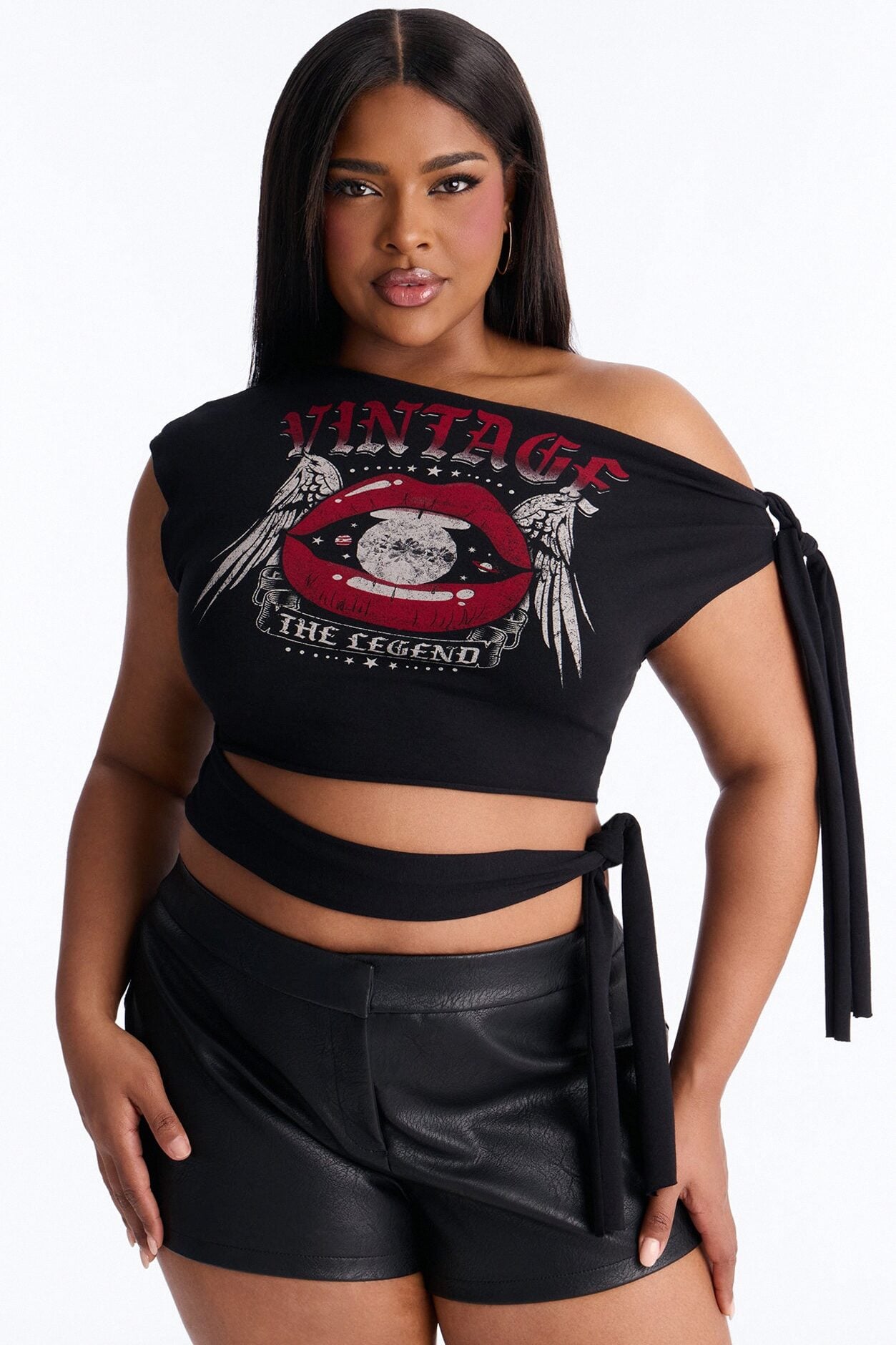 Vintage Legend Off Shoulder Cropped Top - Black image 5
