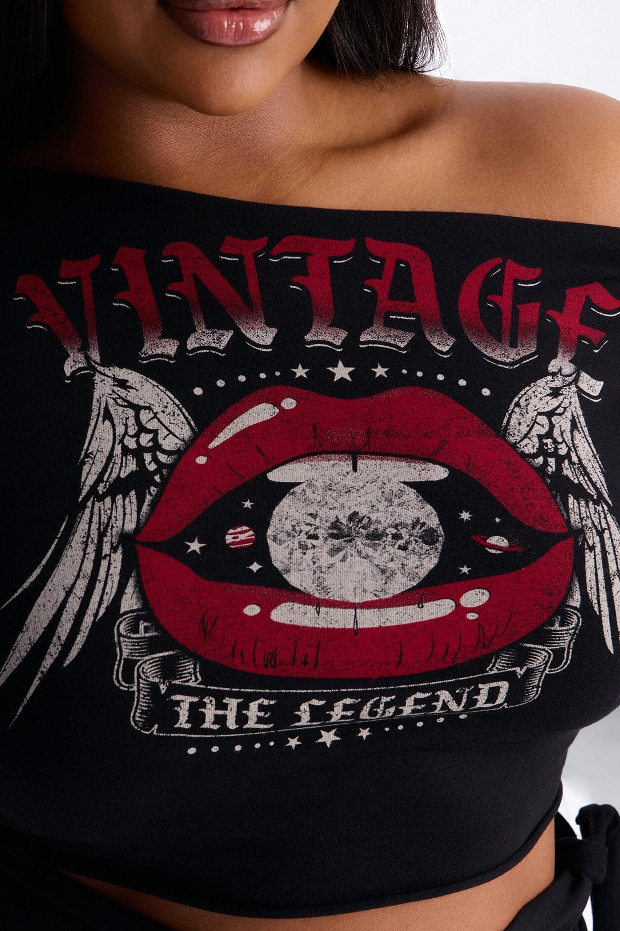 Vintage Legend Off Shoulder Cropped Top - Black image 7