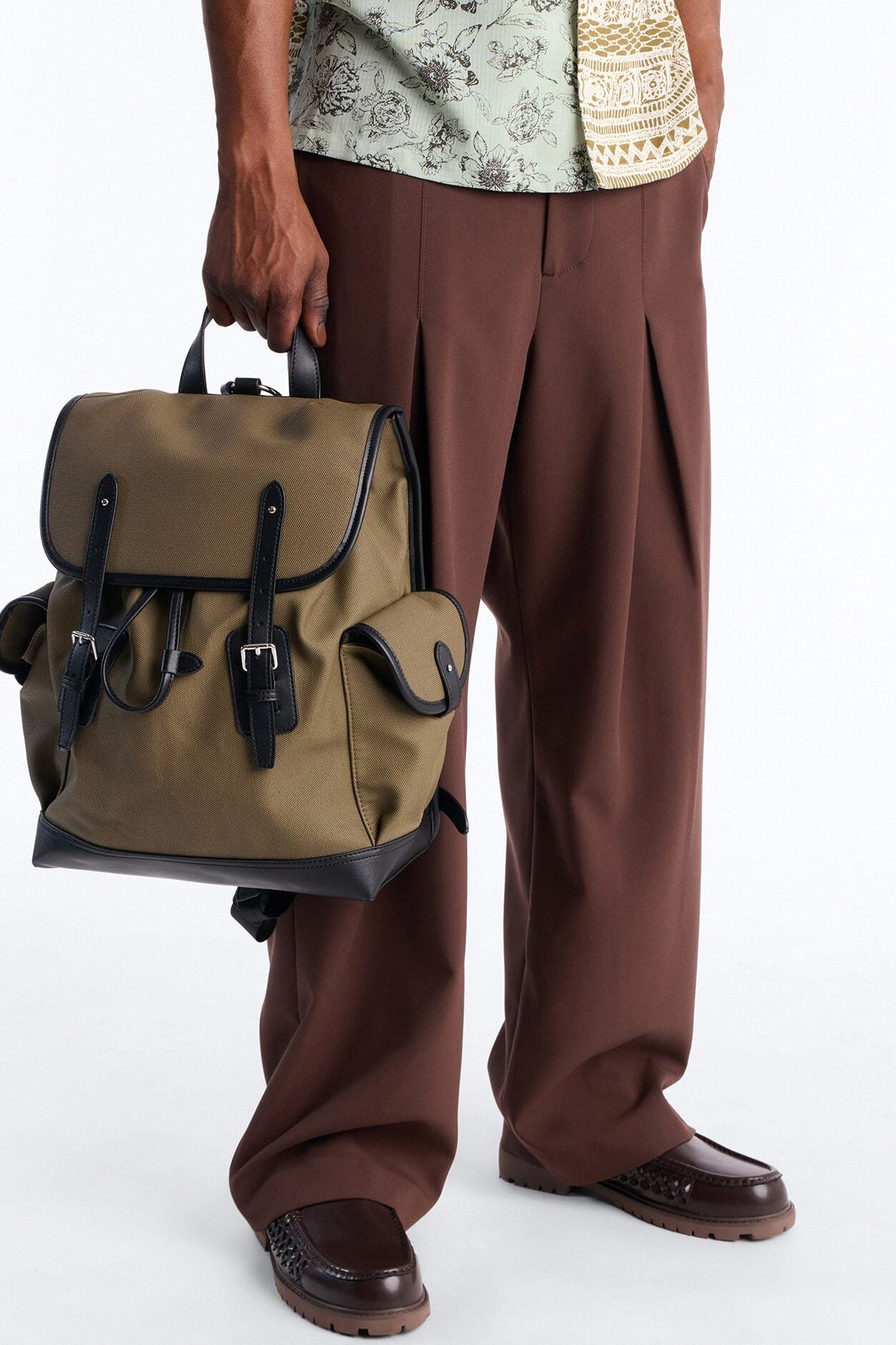 Canvas Dual Buckle Drawstring Backpack - Olive image 2