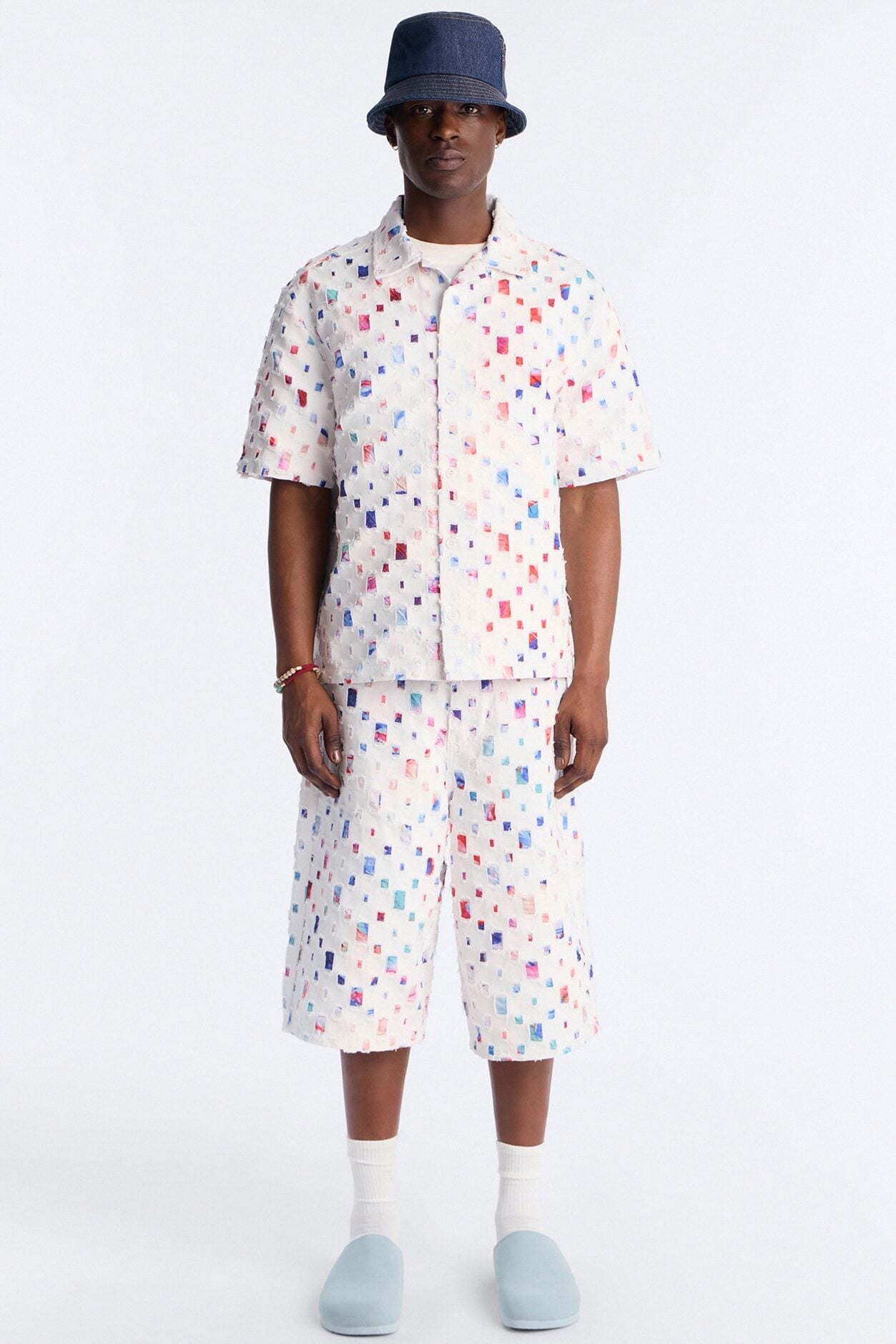 Baggy Watercolor Window Denim Short - White image 2