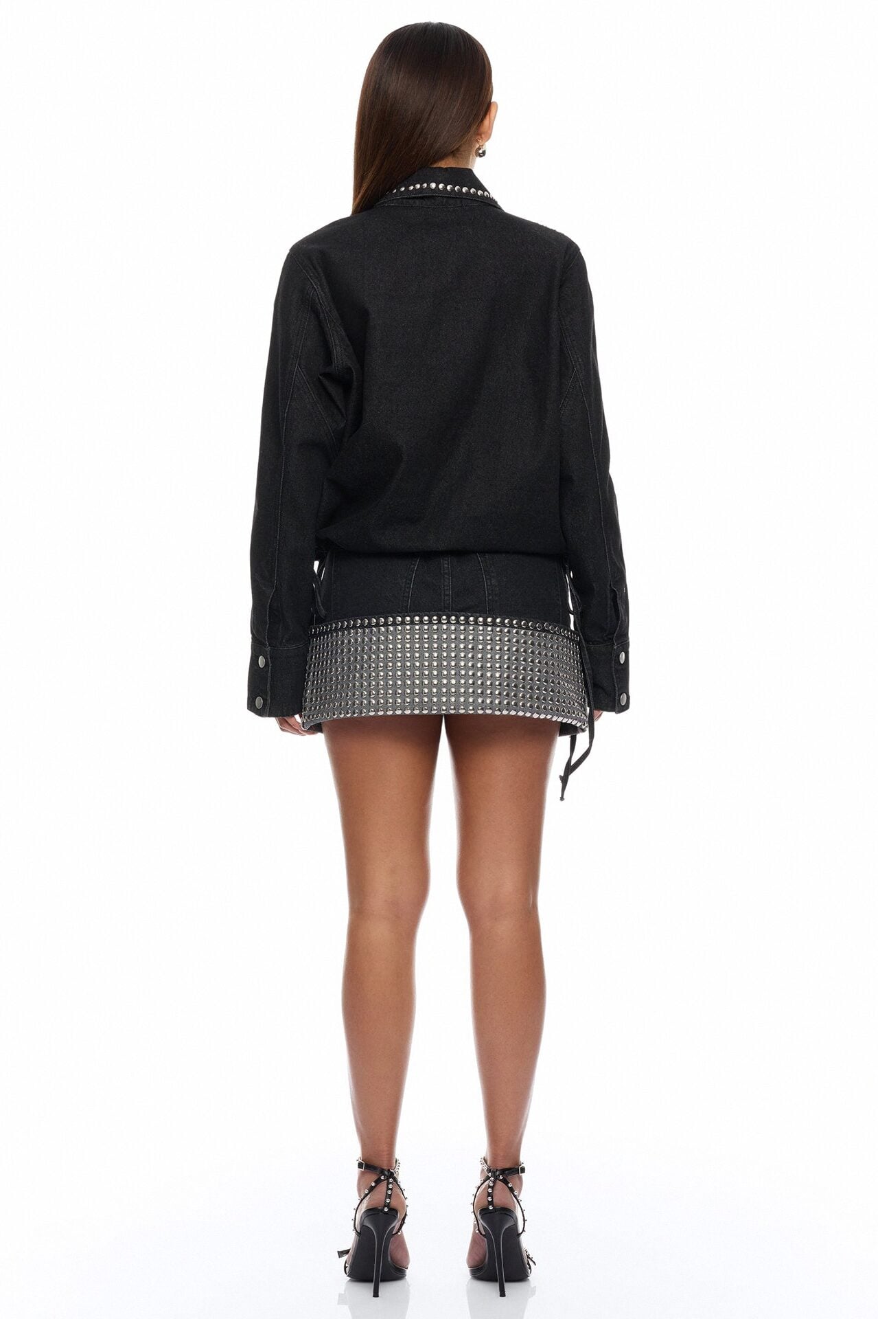 Too Cool Studded Denim Mini Skirt Set - Black image 4