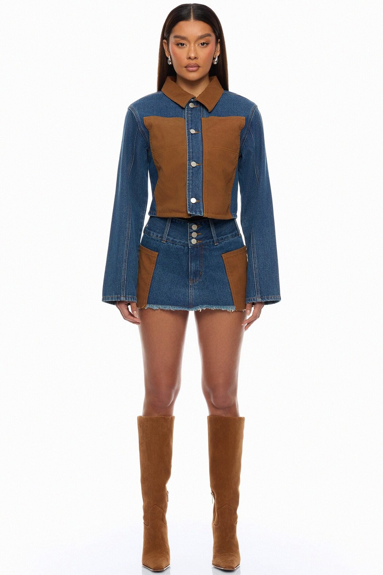 Sadie Patchwork Mini Skirt Set - Denim image 3